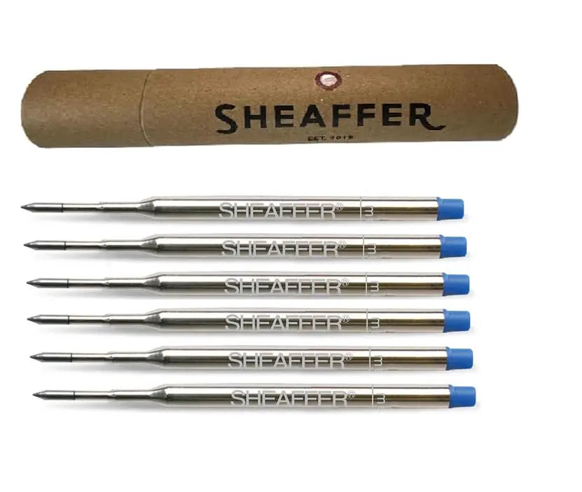 6 Sheaffer K Ballpoint Refills, Shelf Pack for Legacy, Prelude, Intensity, VFM, Sentinel,Sheaffer 100 and 300 Pens (Bulk Pack of 6/Pack) in Storage Tube (New Version) (Blue 99325) Sheaffer