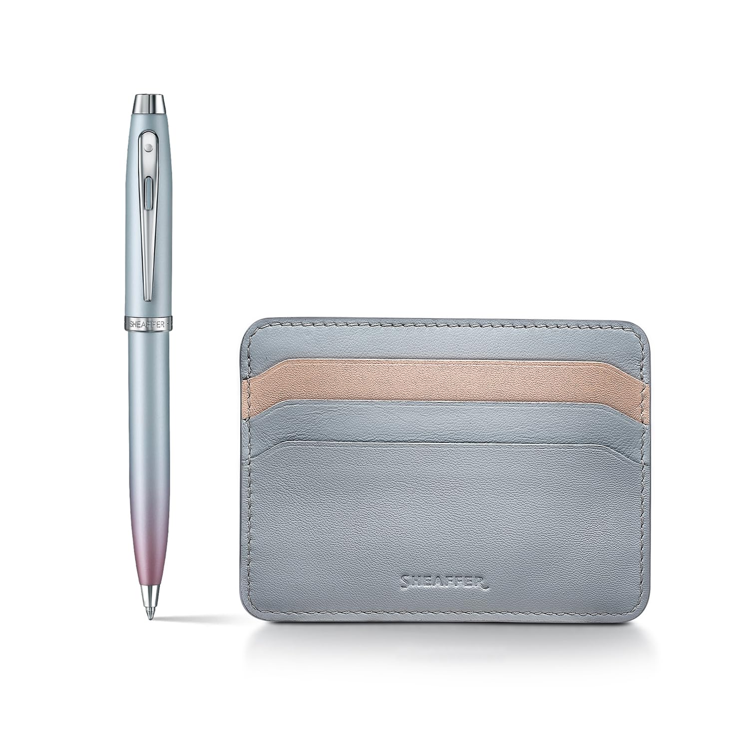 Sheaffer 100 Pearlised Gradient Ballpoint Pen with Chrome Trim, Jelly Pastel Credit Card Gift Set