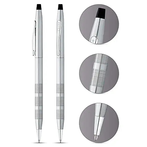 A. T. Cross Set Ballpoint Pen and Mechanical Pencil Classic Century Trophy Satin Chrome - crosspenmall.com