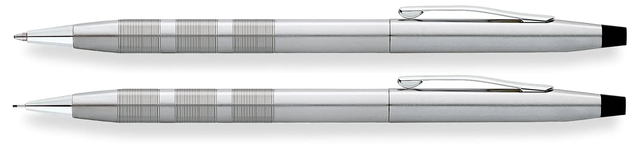A. T. Cross Set Ballpoint Pen and Mechanical Pencil Classic Century Trophy Satin Chrome Cross