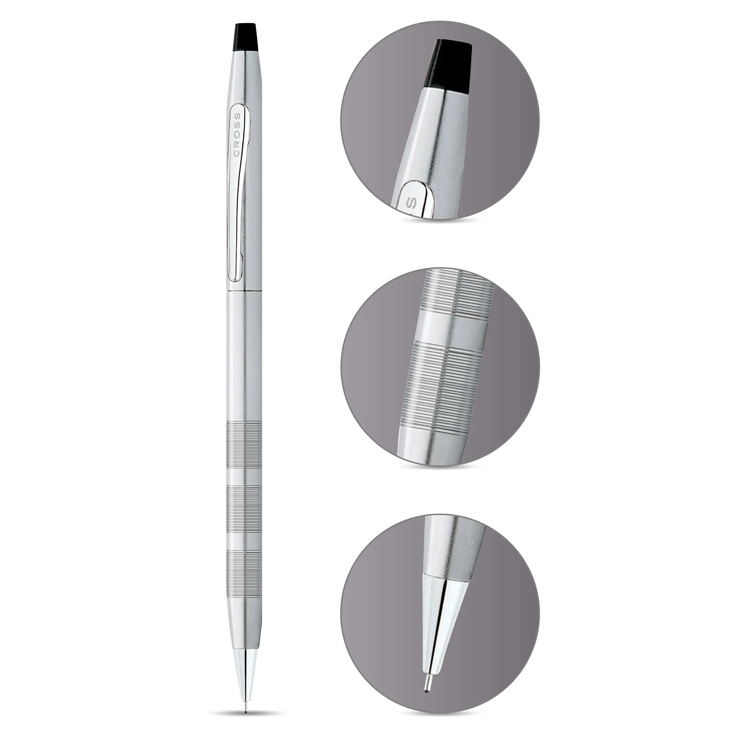 A. T. Cross Set Ballpoint Pen and Mechanical Pencil Classic Century Trophy Satin Chrome Cross