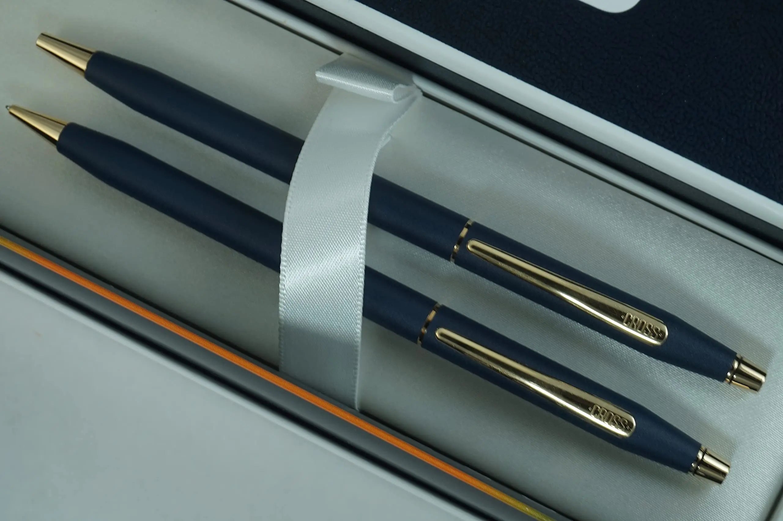 A.T. Cross Cross Made in the UK Classic Century Matte Blue and 23KT Gold Appointments BallPoint Pen and 0.5MM Pencil Set Cross