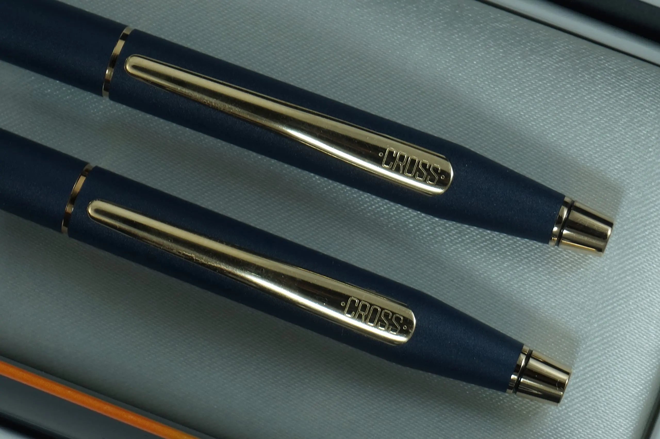 A.T. Cross Cross Made in the UK Classic Century Matte Blue and 23KT Gold Appointments BallPoint Pen and 0.5MM Pencil Set Cross