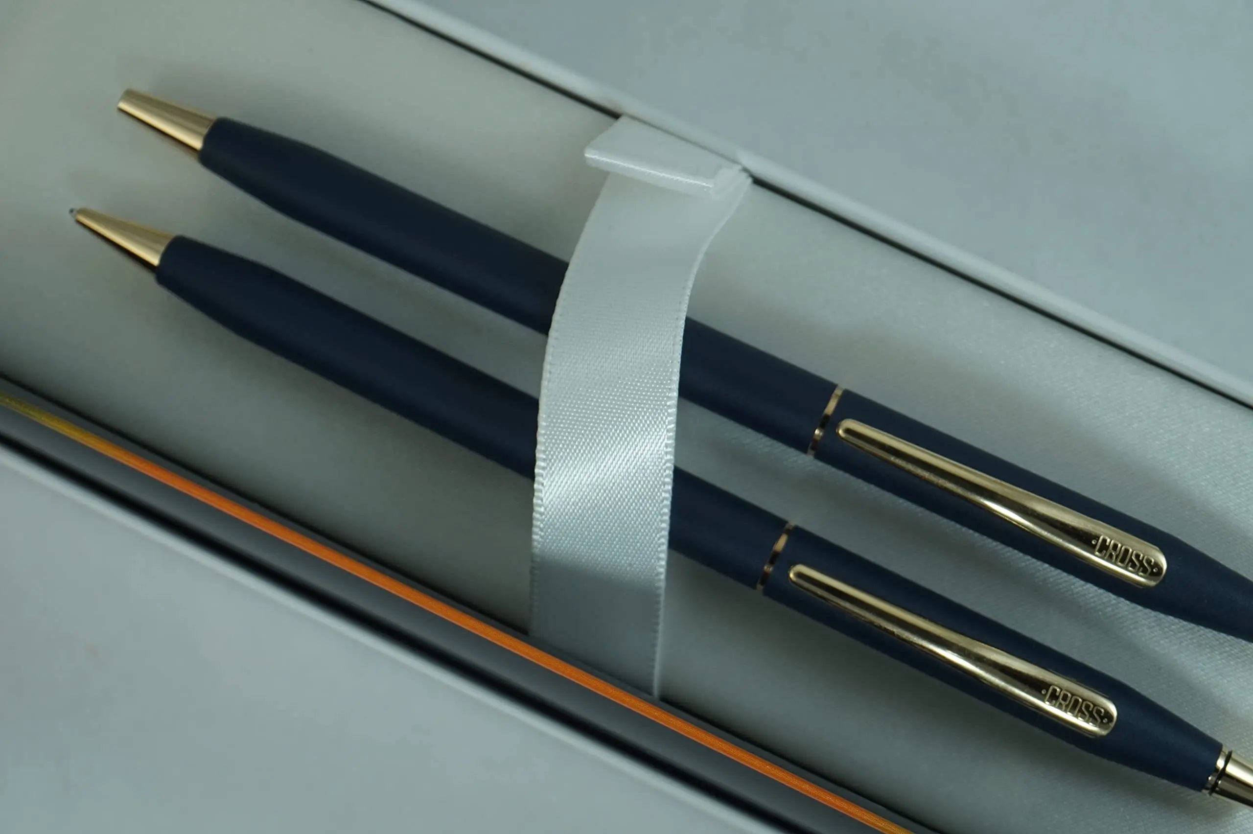 A.T. Cross Cross Made in the UK Classic Century Matte Blue and 23KT Gold Appointments BallPoint Pen and 0.5MM Pencil Set Cross