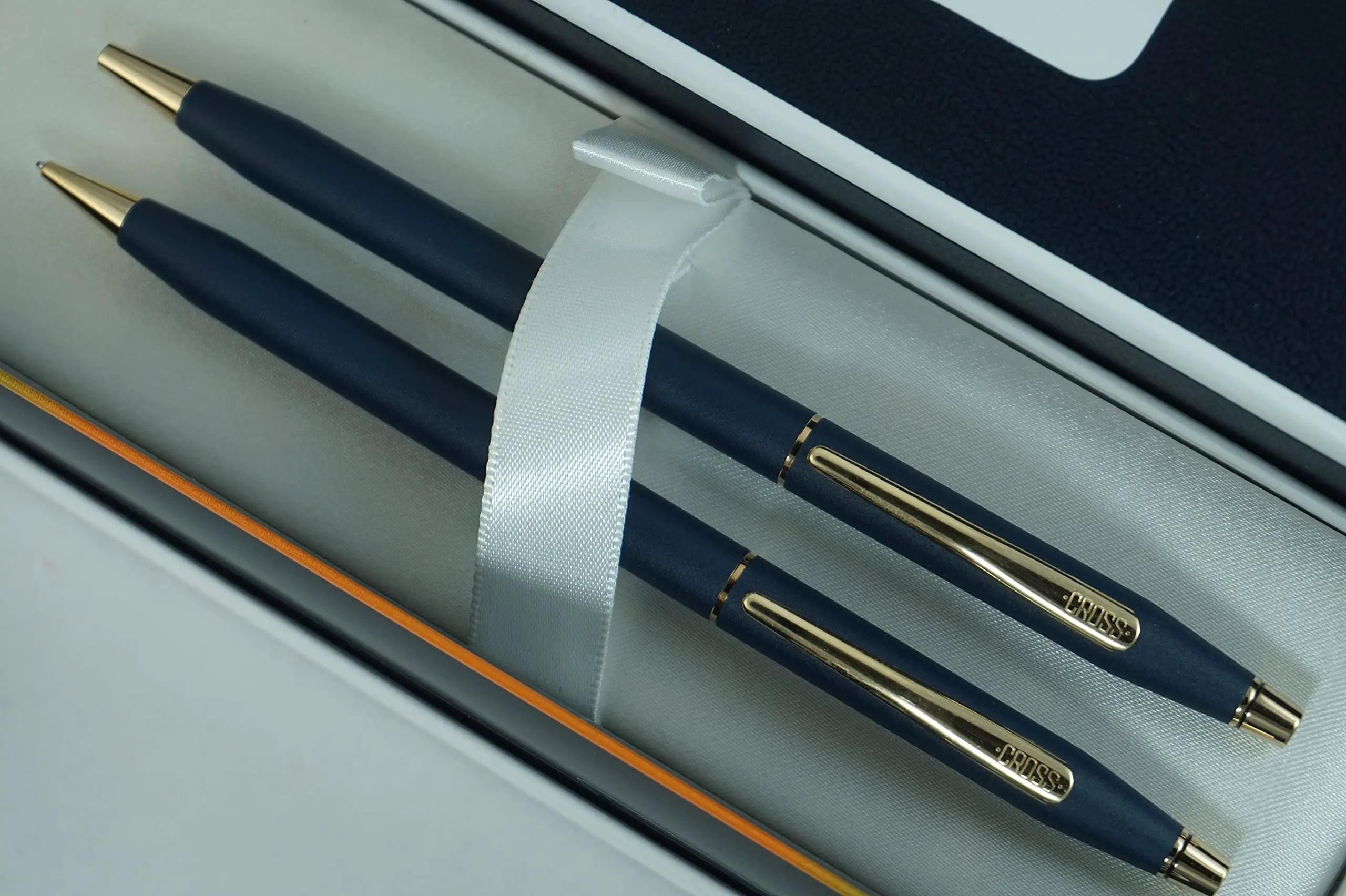 A.T. Cross Cross Made in the UK Classic Century Matte Blue and 23KT Gold Appointments BallPoint Pen and 0.5MM Pencil Set Cross