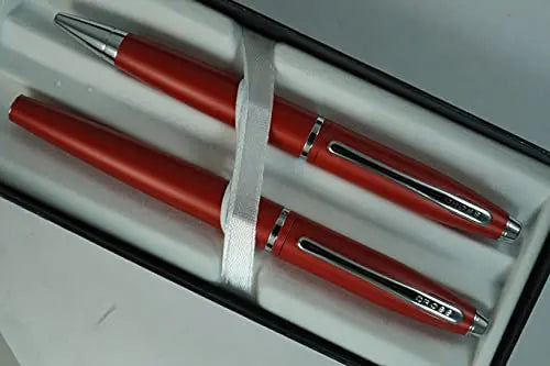 A.T. Cross Cross Matte Deep Red with, polished Chrome Appointments and signature mid Band Calaise Selectip Black Gel Ink Rollerball pen Ballpoint set. A Great Gift anyone any Occasion Cross