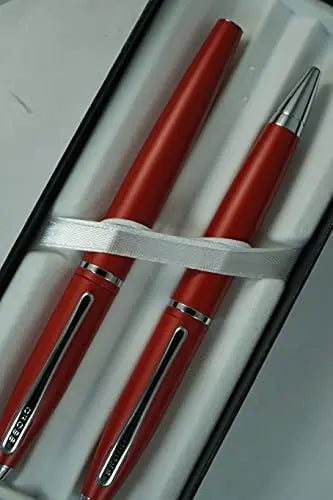 A.T. Cross Cross Matte Deep Red with, polished Chrome Appointments and signature mid Band Calaise Selectip Black Gel Ink Rollerball pen Ballpoint set. A Great Gift anyone any Occasion Cross