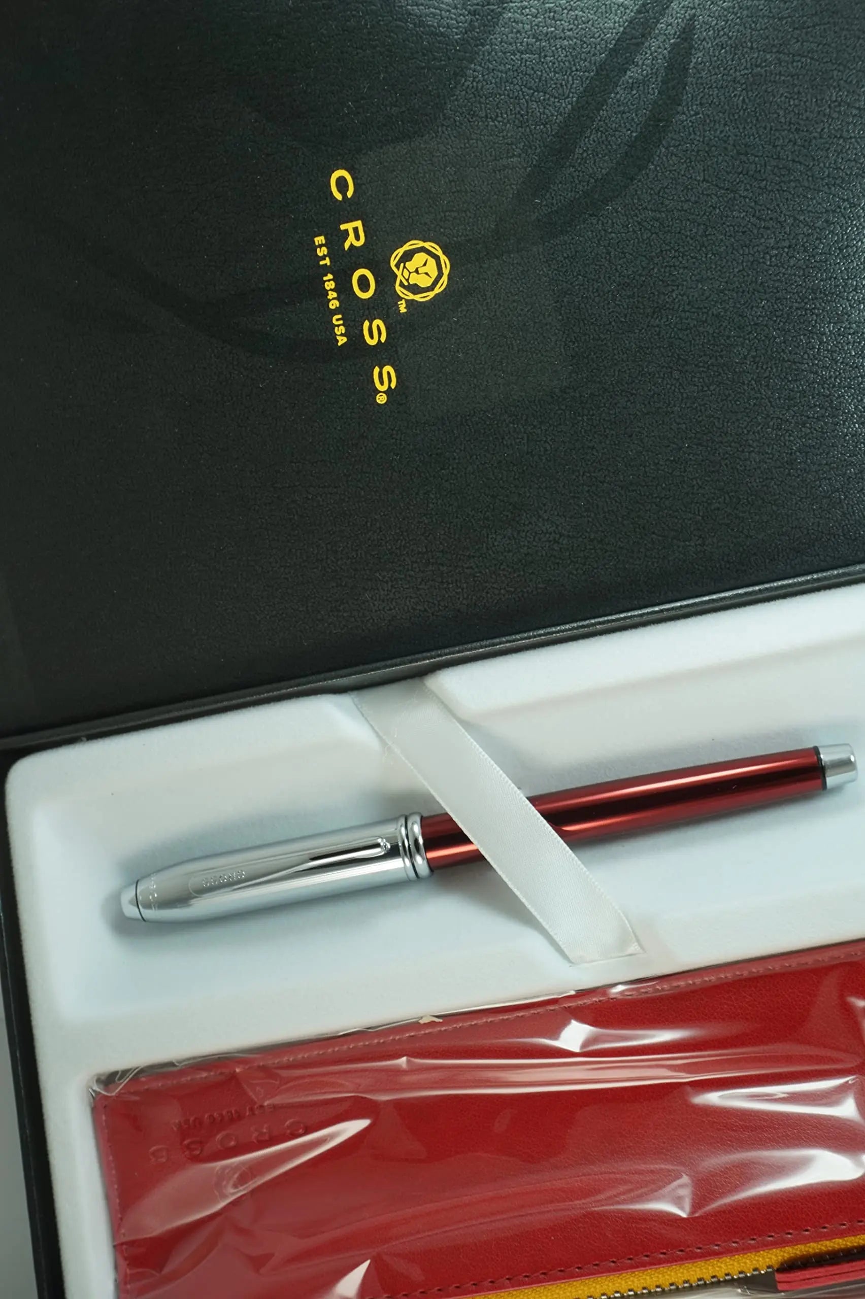 A.T. Cross Townsend Red Lacquer Tuxedo Selectip Gel ink Rollerball Pen and Matching Red Pen Pouch Set Cross