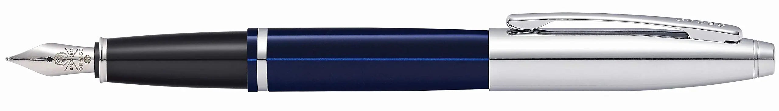 Cross Calais Chrome/Blue Lacquer Fountain Pen with Stainless Steel Medium Nib - crosspenmall.com