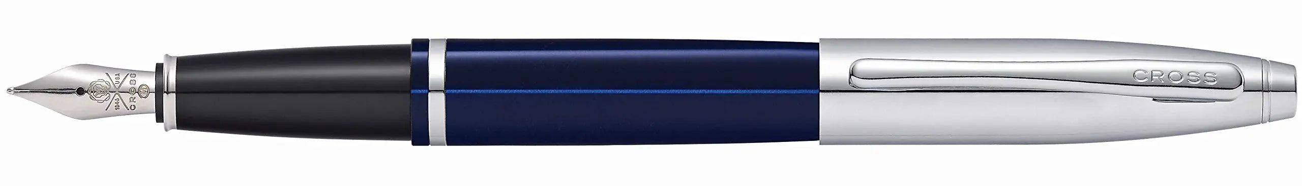 Cross Calais Chrome/Blue Lacquer Fountain Pen with Stainless Steel Medium Nib - crosspenmall.com