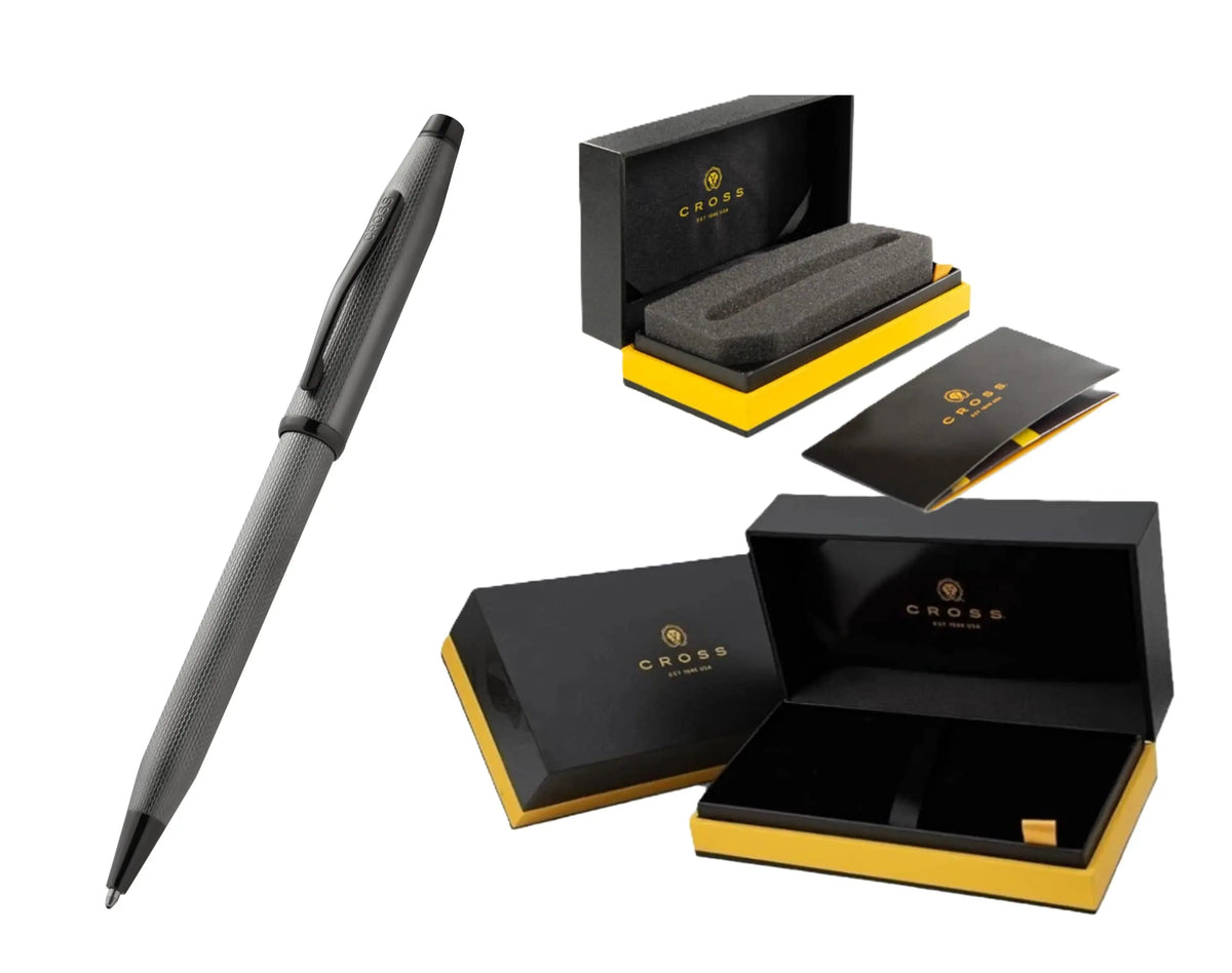 Cross A.T Century II Ballpoint Pen, Polished Slate Gray, Black Ink, Engraved Diamond Pattern, Swivel-Action in Luxury Gift Box cross