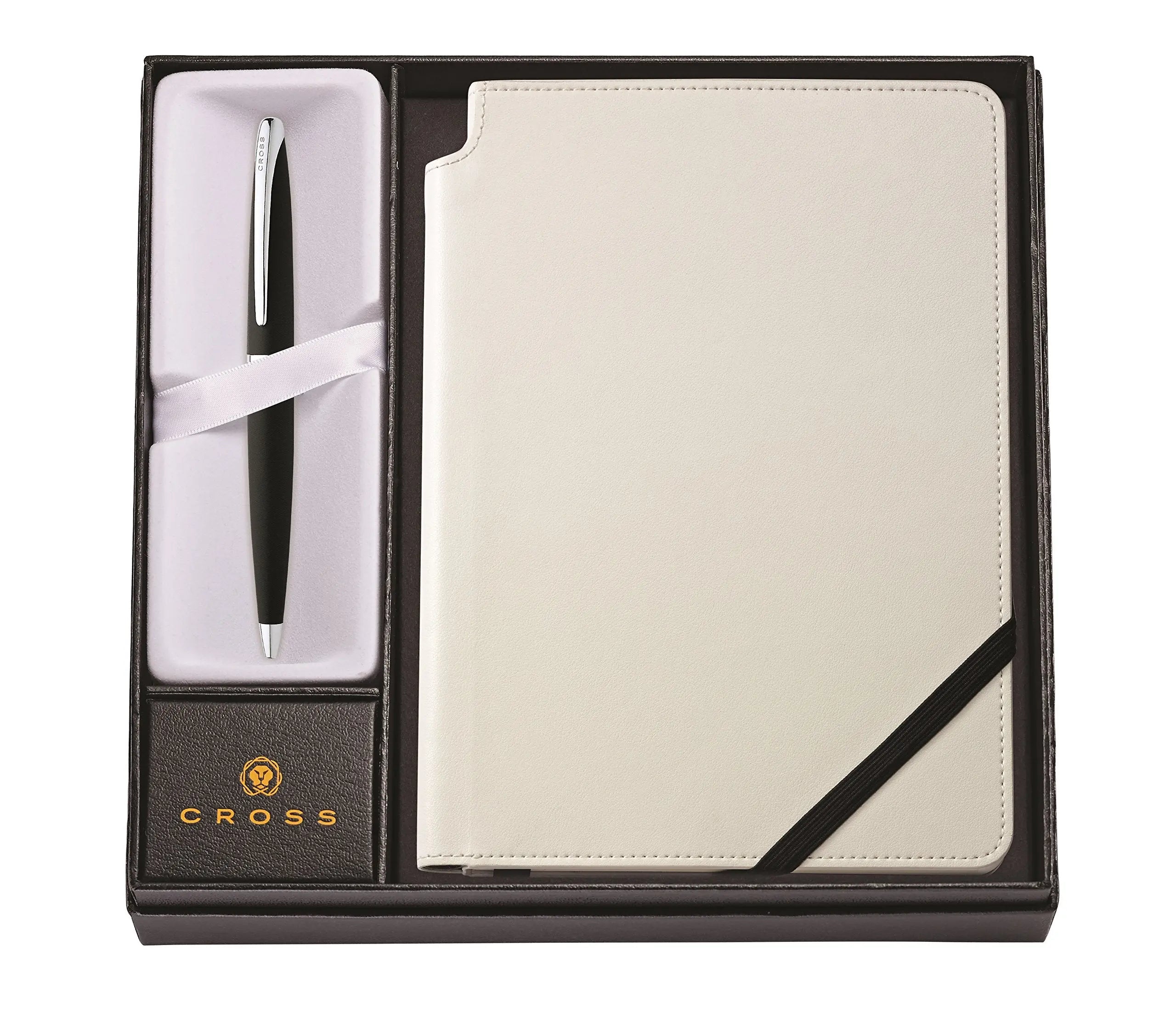 Cross ATX Black Refillable Ballpoint Pen and Medium Lined Journal Gift Set, Includes Premium Gift Box - Classic White Cross