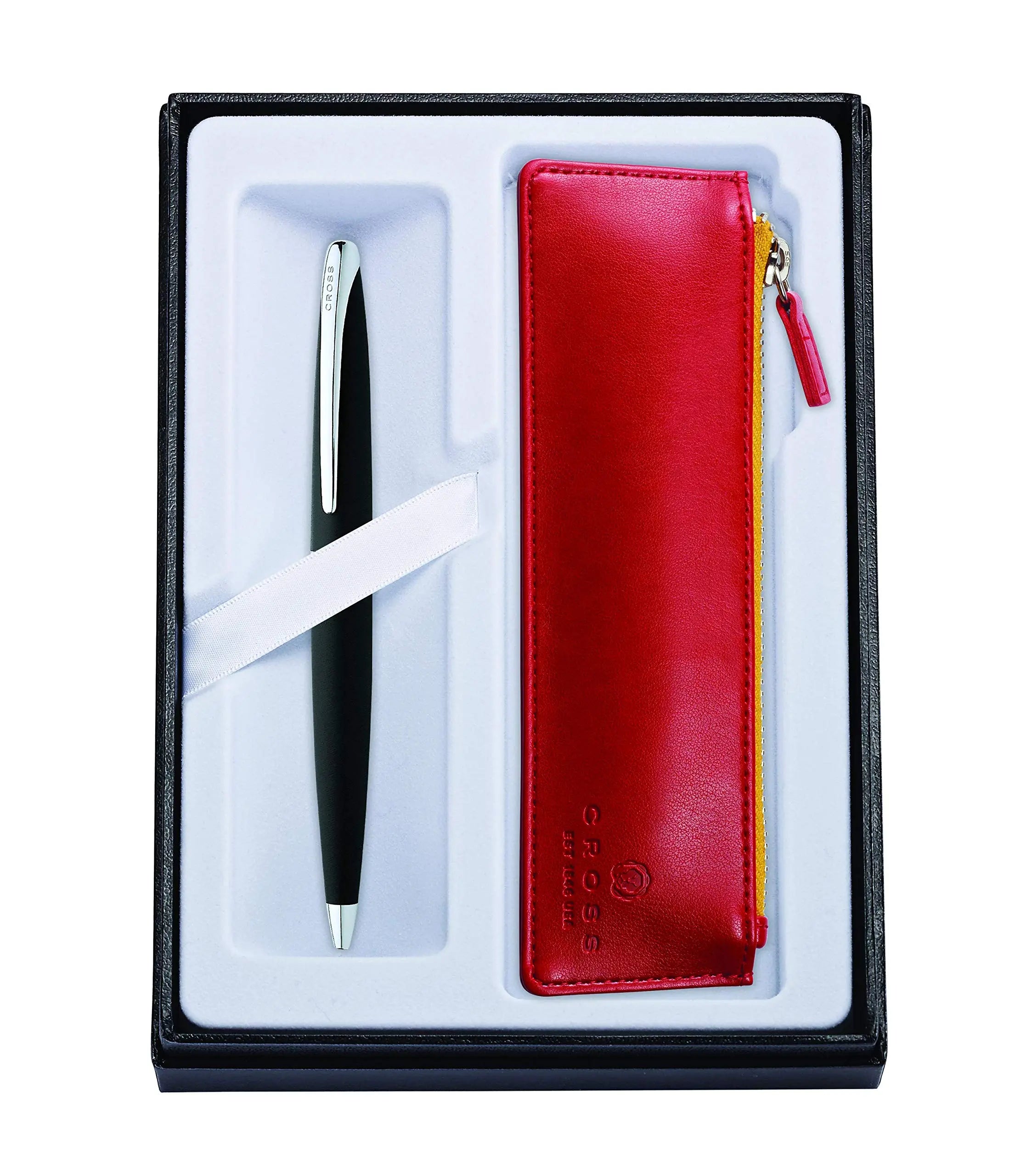 Cross ATX Black Refillable Ballpoint Pen and Zip Pen Pouch Gift Set, Includes Premium Gift Box - Crimson Red Cross