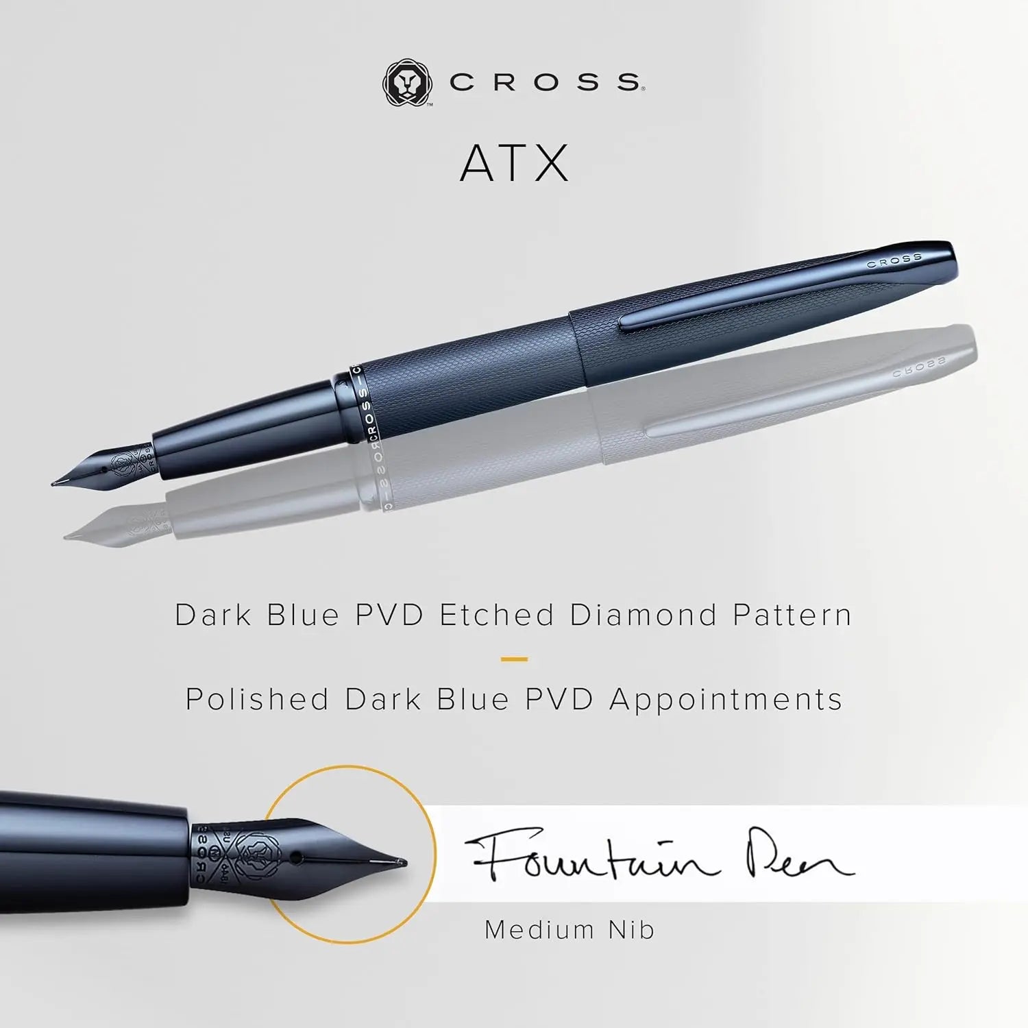Cross ATX Matte Blue Diamond cut Monochromatic in sandblasted PVD Ballpoint, Rollerball and Fountain Pens My Store