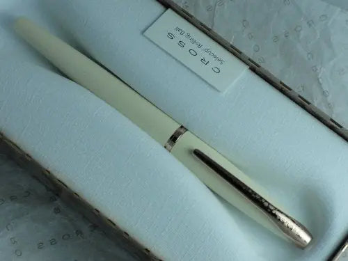 Cross ATX Rollerball Selectip Pen in Maltese Pearl Champagne White with 23k Rose Gold Appointments. Rare Wedding, Christening, Ordination and Confirmation Gift Cross