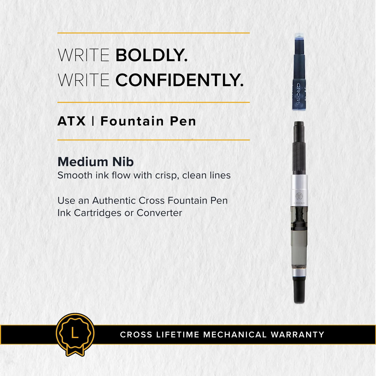 Cross ATX Stainless Steel Fine Nib Fountain Pen - Refillable Pen for Smooth Writing - Black Ink - Comfortable Grip - Long-Lasting - Professional Office Supplies cross