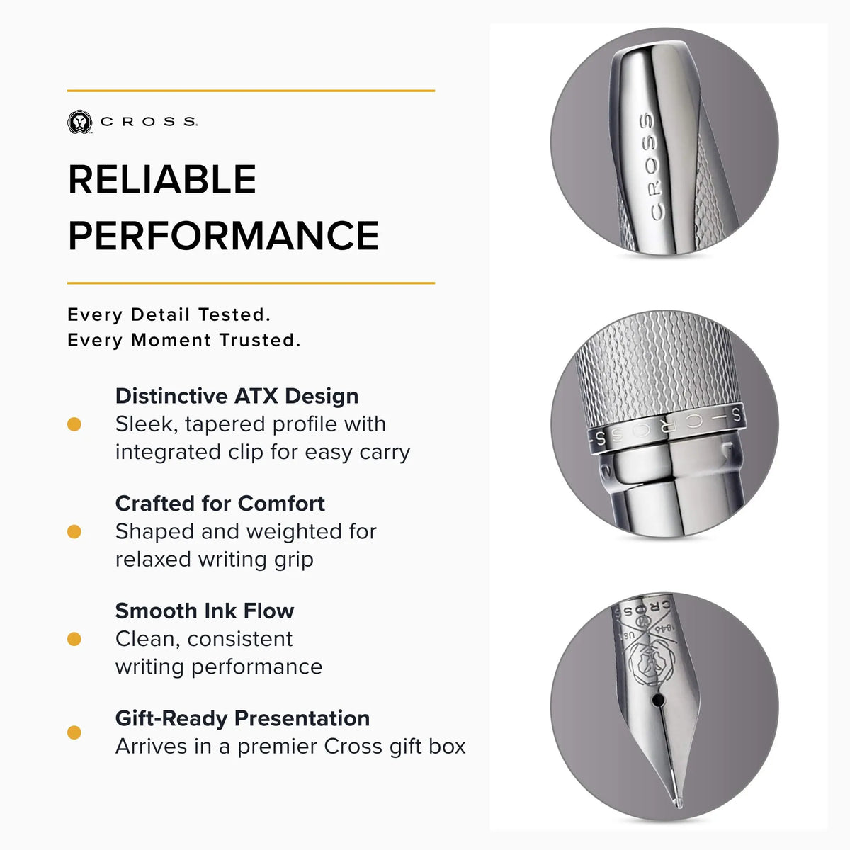 Cross ATX Stainless Steel Fine Nib Fountain Pen - Refillable Pen for Smooth Writing - Black Ink - Comfortable Grip - Long-Lasting - Professional Office Supplies cross
