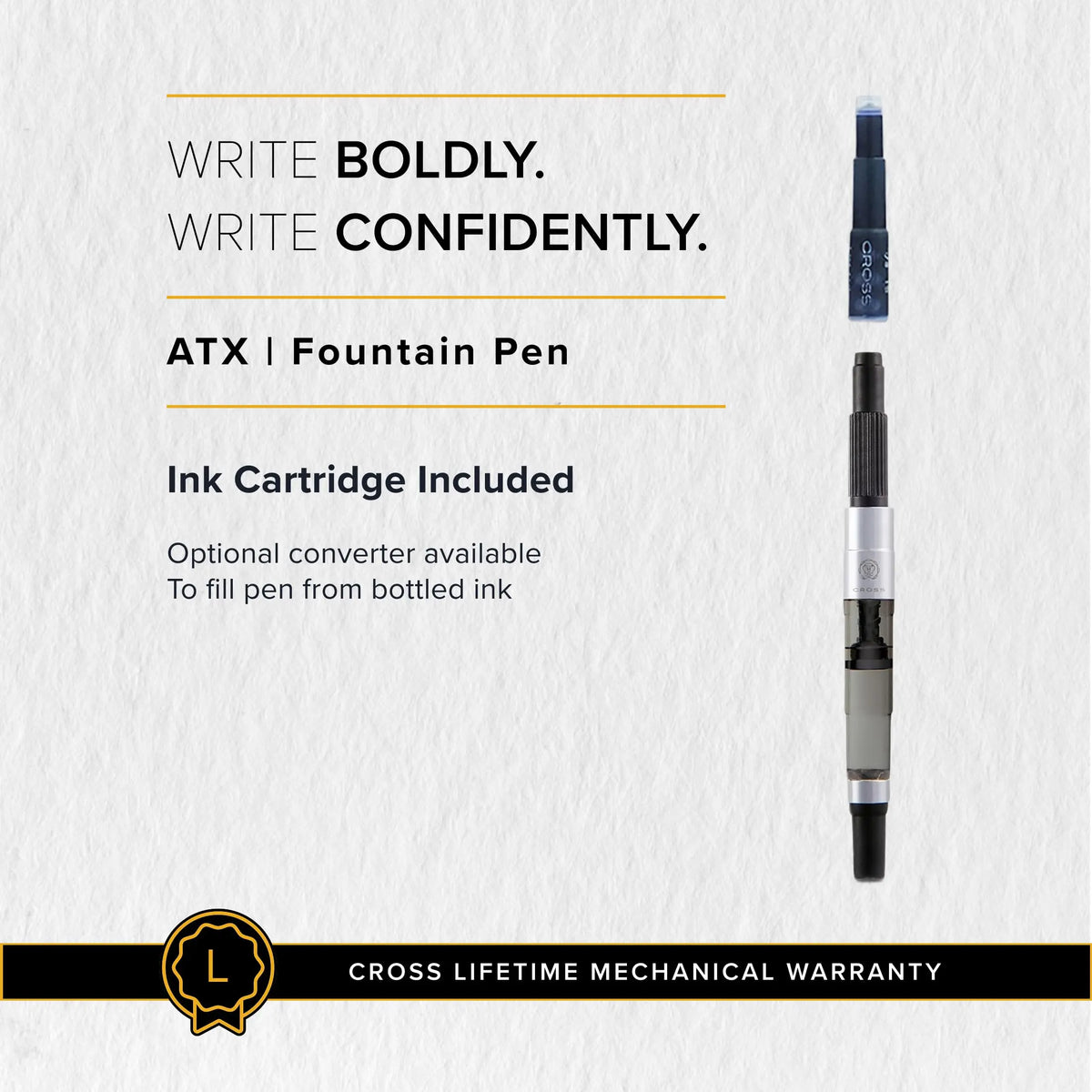 Cross ATX Stainless Steel Fine Nib Fountain Pen - Refillable Pen for Smooth Writing - Black Ink - Comfortable Grip - Long-Lasting - Professional Office Supplies cross