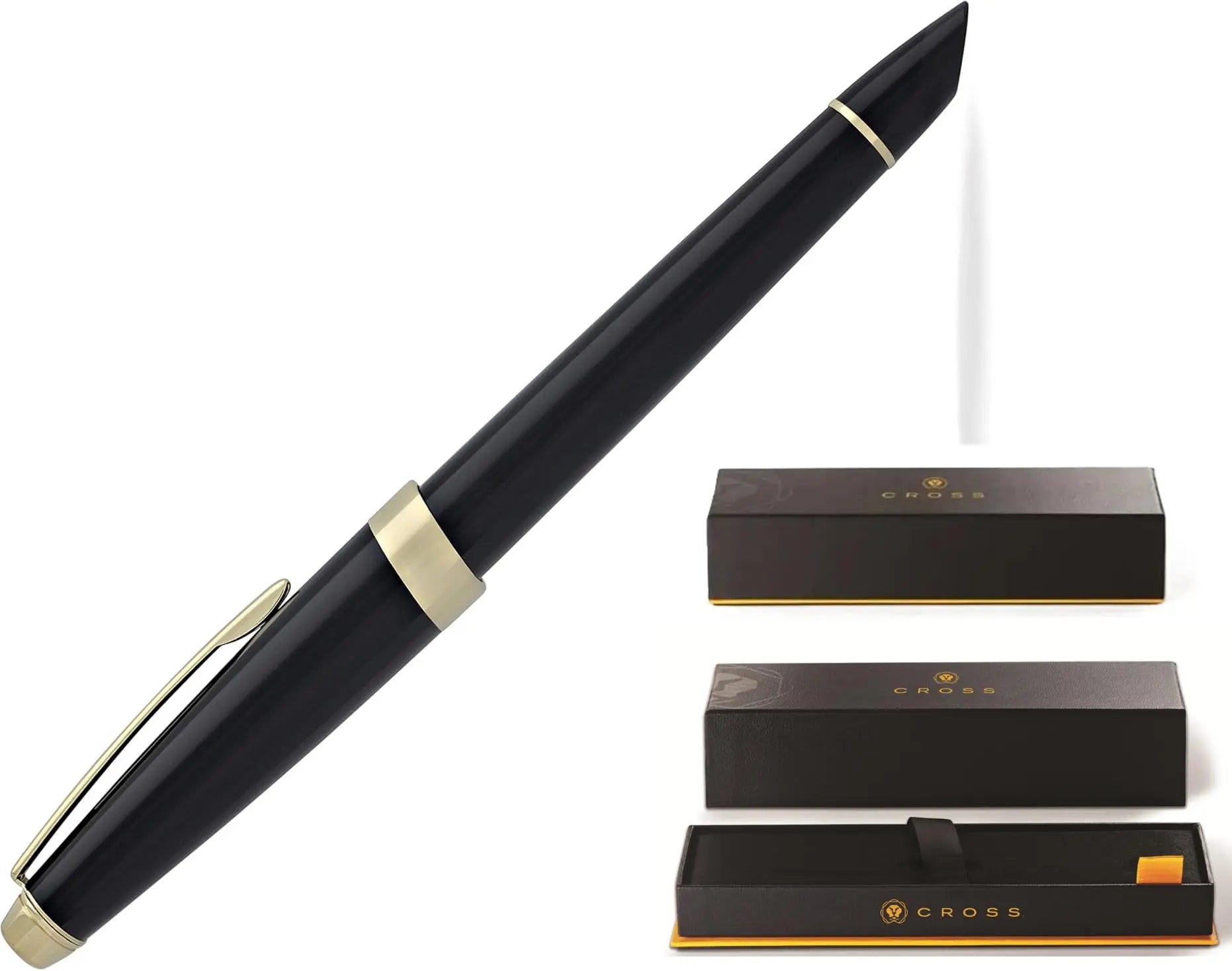 Cross Aventura Black and Gold Fountain Pen with Pronounced Gold tone Mid band, Medium Nib, Premium Gift box Cross