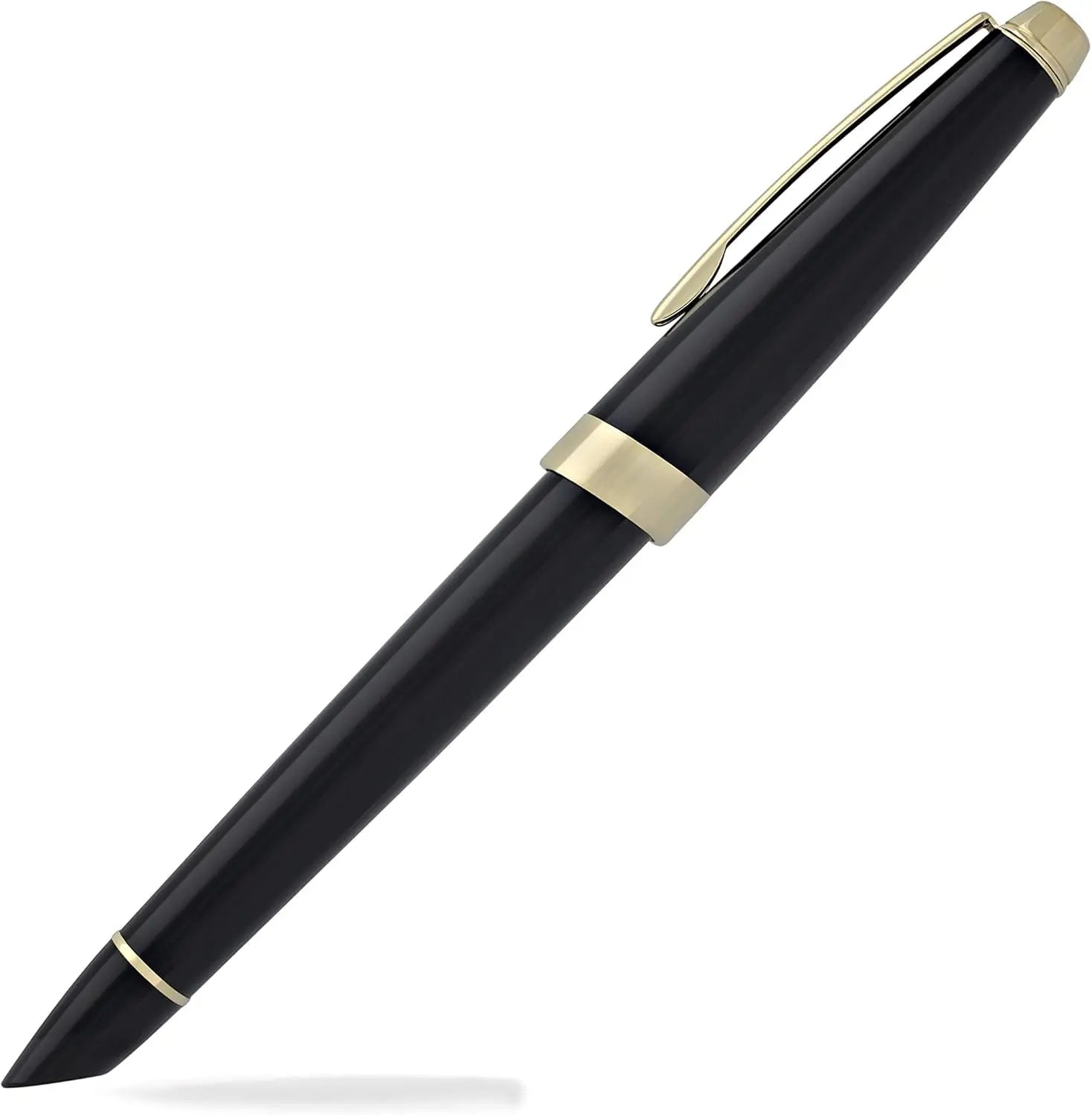 Cross Aventura Black and Gold Fountain Pen with Pronounced Gold tone Mid band, Medium Nib, Premium Gift box Cross