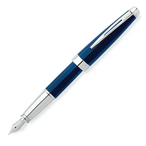 Cross Aventura Fountain Pen Blue with Polished Chrome Appointments + 6 Fountain Pen Cartridges, Medium Nib Cross