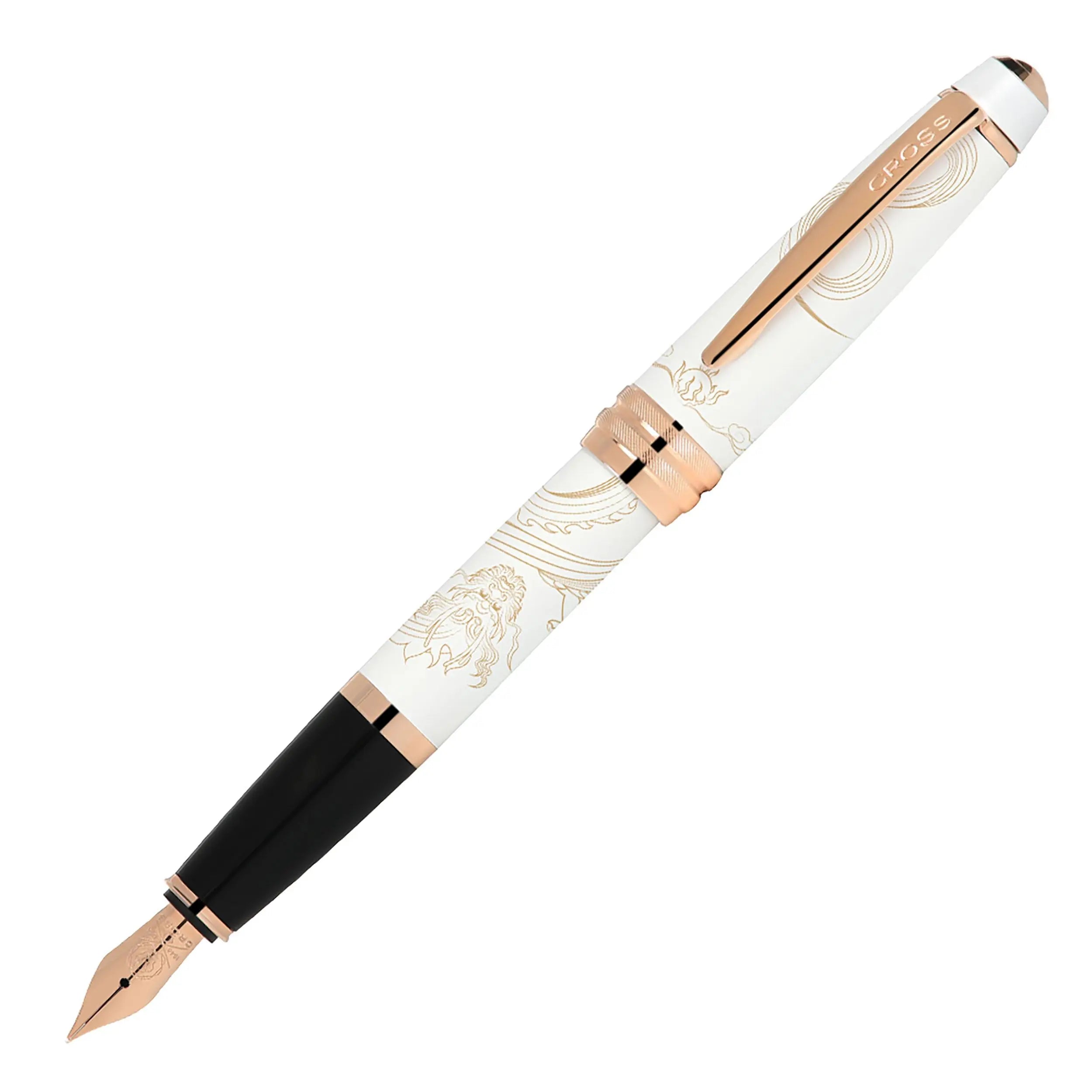 Cross Bailey 2024 Year of the Dragon Pearlescent White Lacquer Fountain Pen with Rose Gold Appointments - Fine Nib Cross