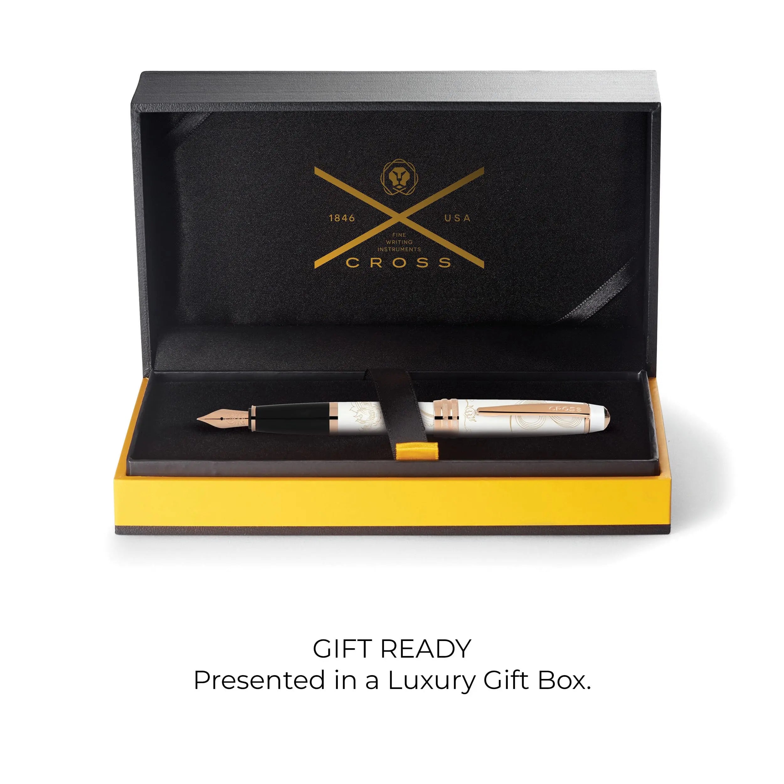 Cross Bailey 2024 Year of the Dragon Pearlescent White Lacquer Fountain Pen with Rose Gold Appointments - Fine Nib Cross