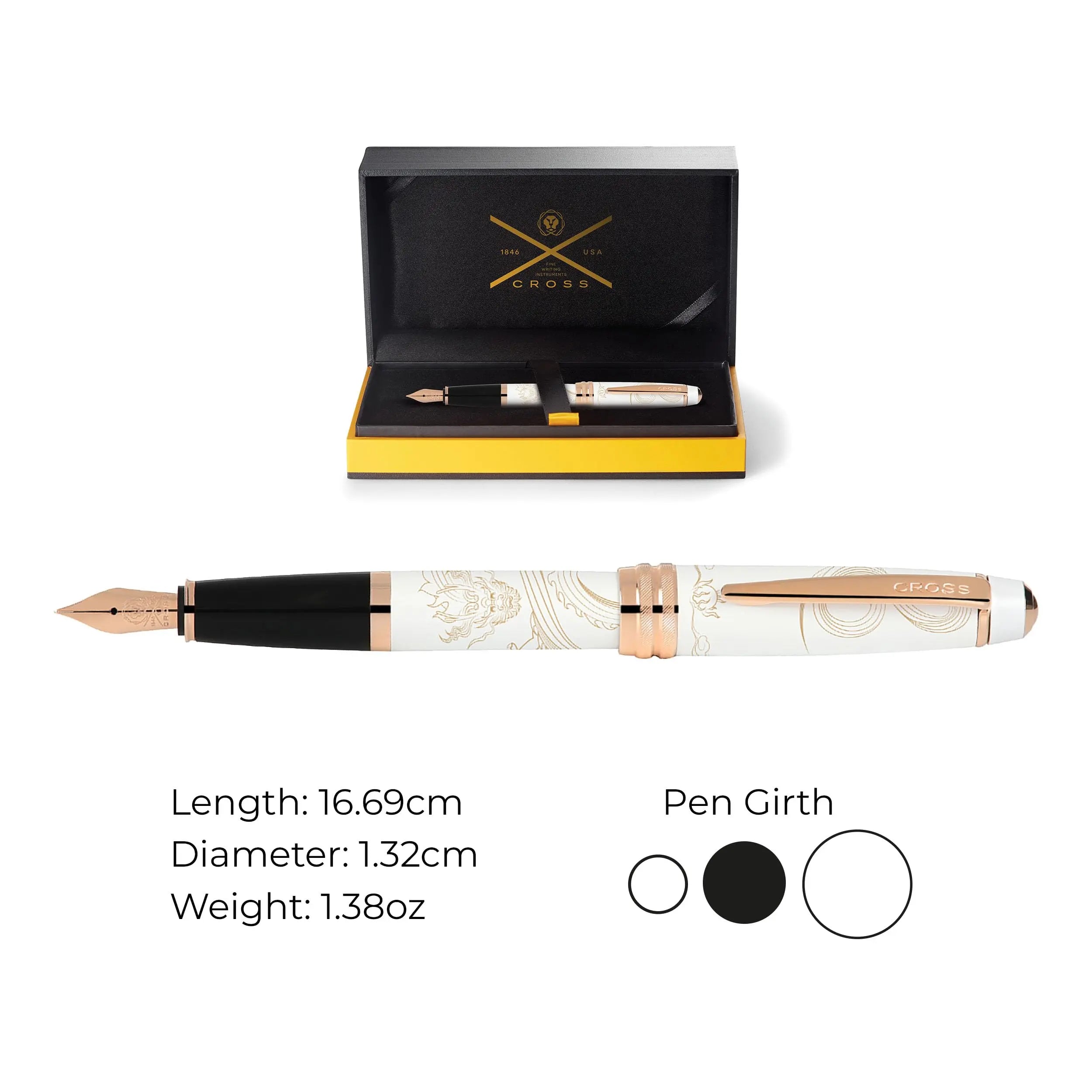 Cross Bailey 2024 Year of the Dragon Pearlescent White Lacquer Fountain Pen with Rose Gold Appointments - Fine Nib Cross