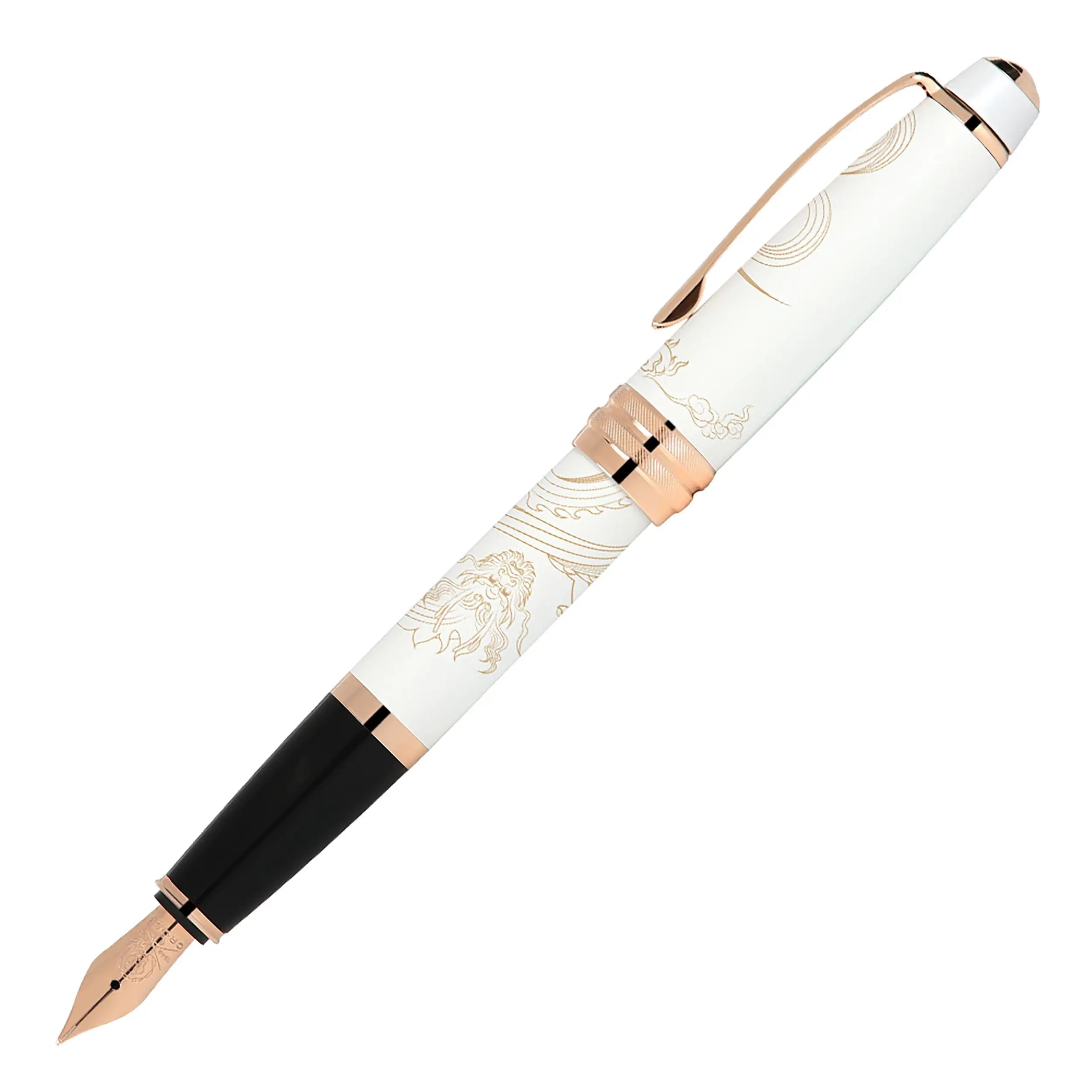 Cross Bailey 2024 Year of the Dragon Pearlescent White Lacquer Fountain Pen with Rose Gold Appointments - Fine Nib Cross