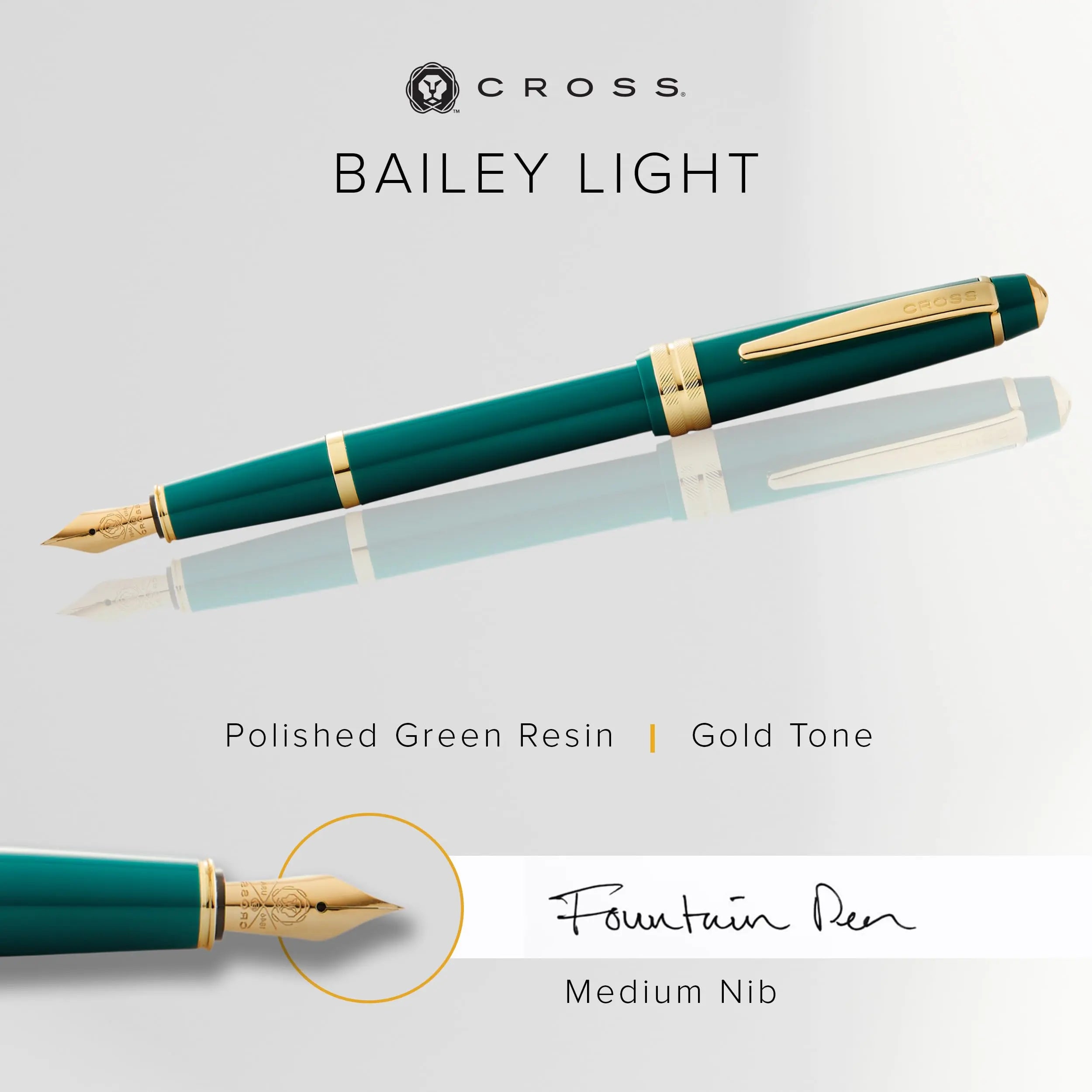 Cross Bailey Dark Green with Gold Medium Nib Fountain Pen Cross