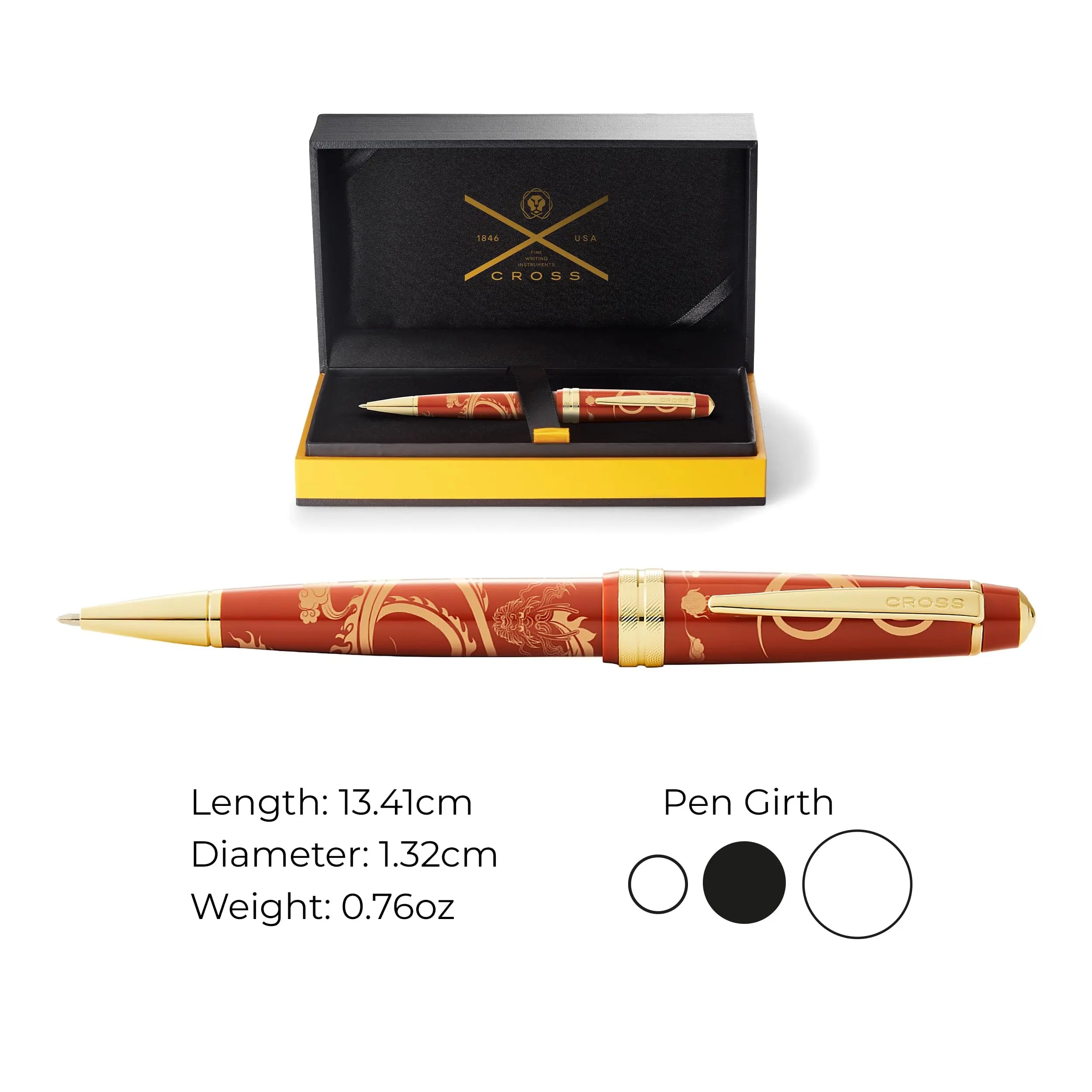Cross Bailey Light 2024 Year of the Dragon Polished Amber Resin and Gold Tone Ballpoint Pen with Pad Printing Cross