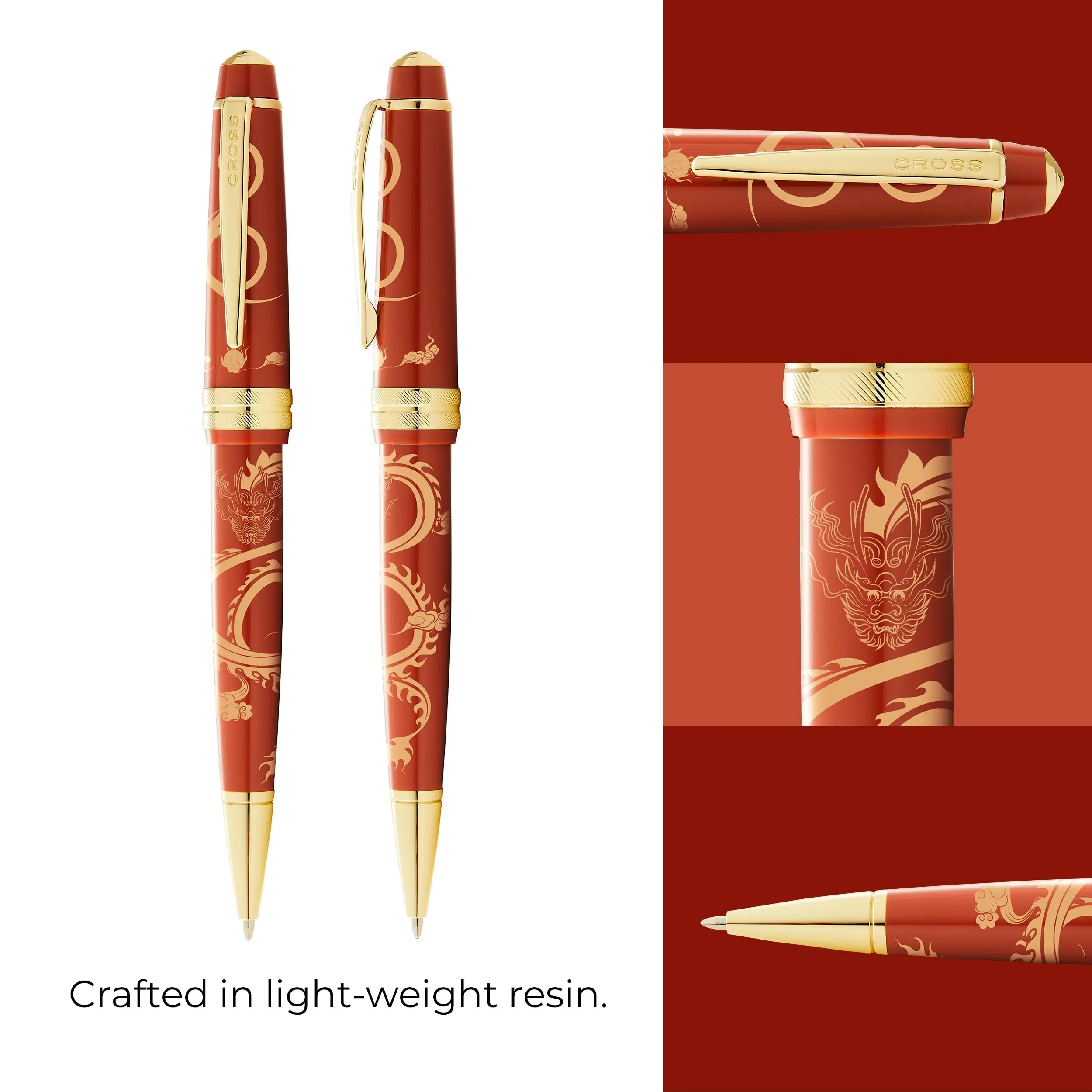 Cross Bailey Light 2024 Year of the Dragon Polished Amber Resin and Gold Tone Ballpoint Pen with Pad Printing Cross