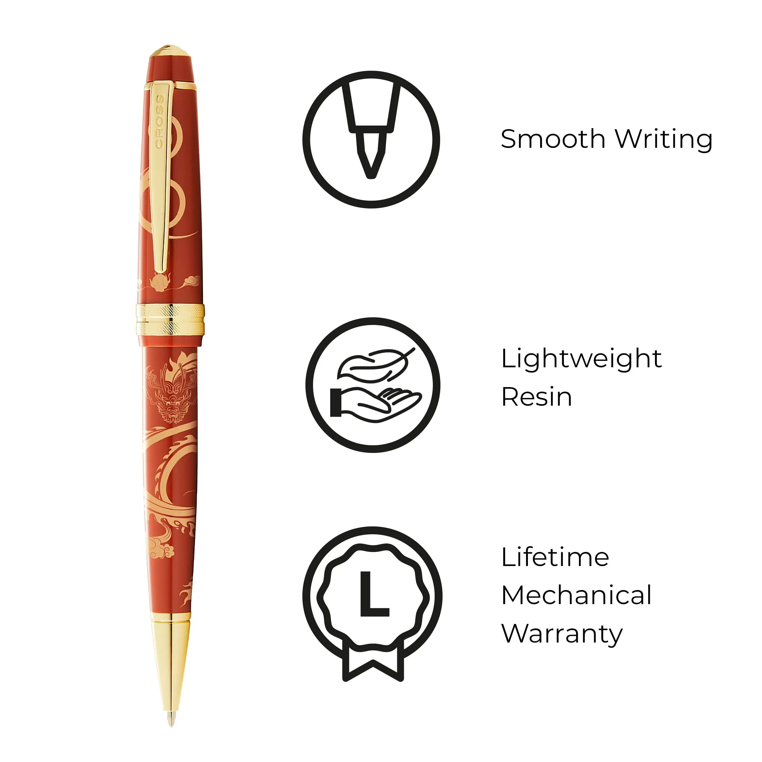 Cross Bailey Light 2024 Year of the Dragon Polished Amber Resin and Gold Tone Ballpoint Pen with Pad Printing Cross