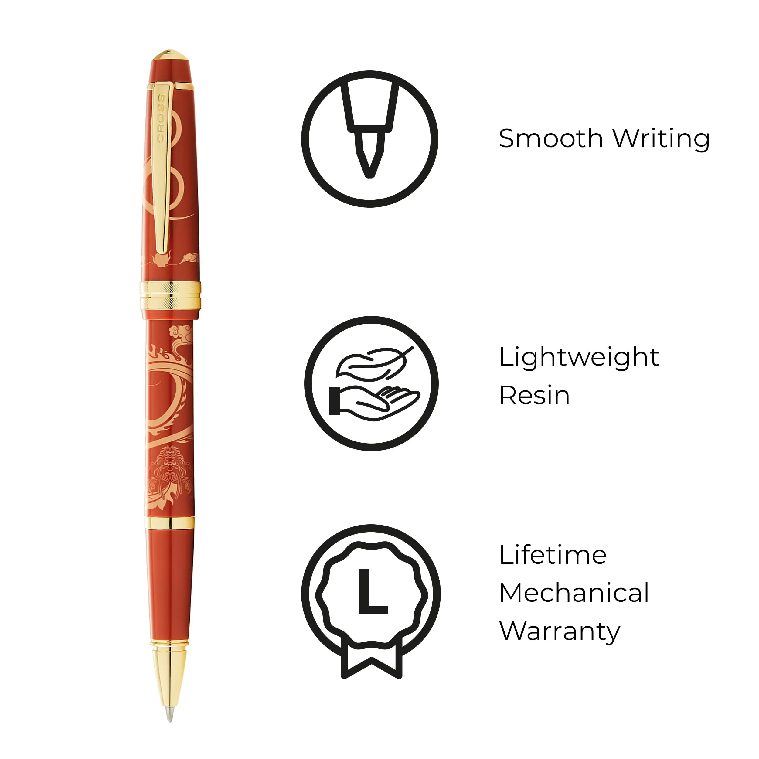 Cross Bailey Light 2024 Year of the Dragon Polished Amber Resin and Gold Tone Rollerball Pen with Pad Printing Cross