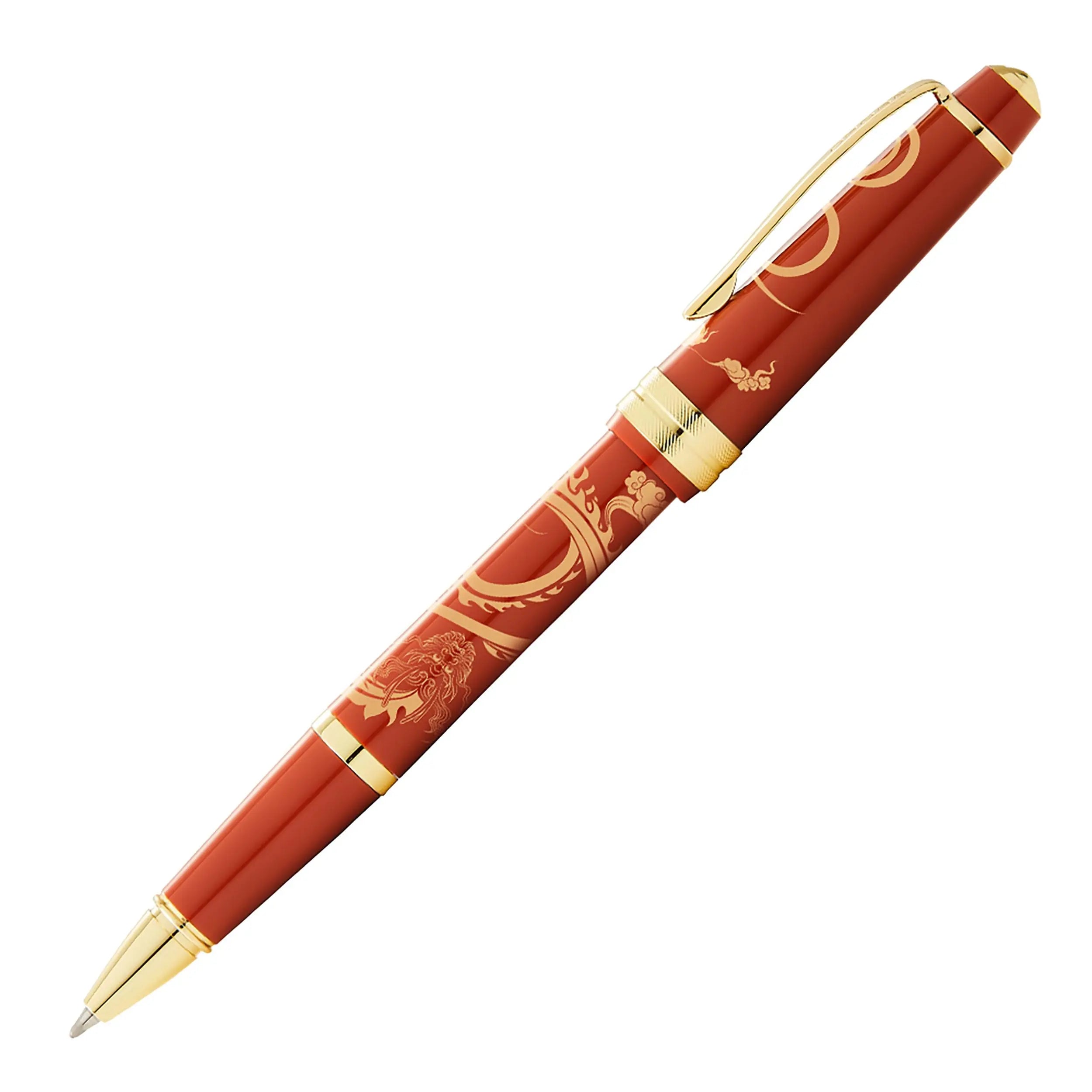 Cross Bailey Light 2024 Year of the Dragon Polished Amber Resin and Gold Tone Rollerball Pen with Pad Printing Cross