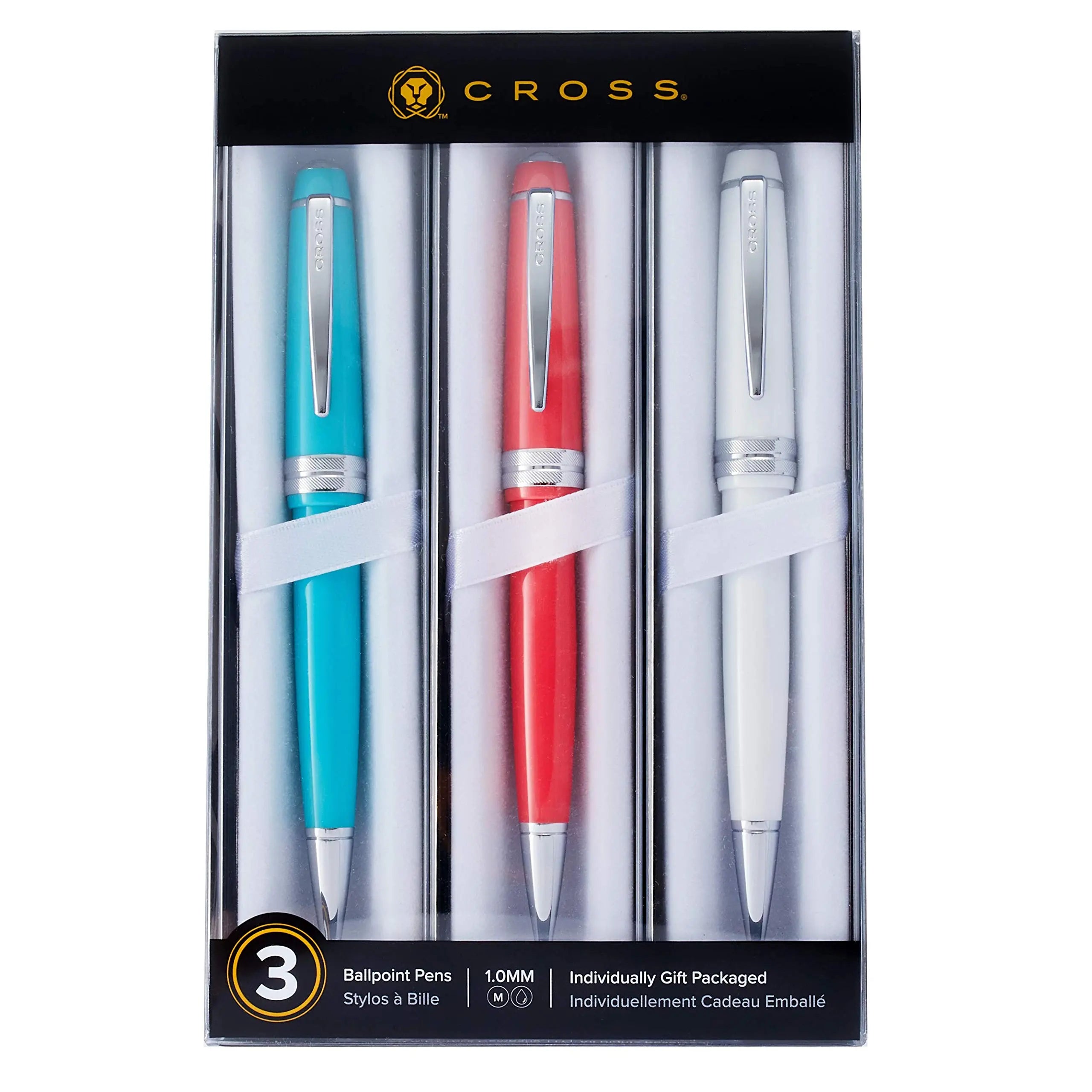 Cross Bailey Light Ballpoint Pen Set of 3- Coral, Turquoise, and White - crosspenmall.com