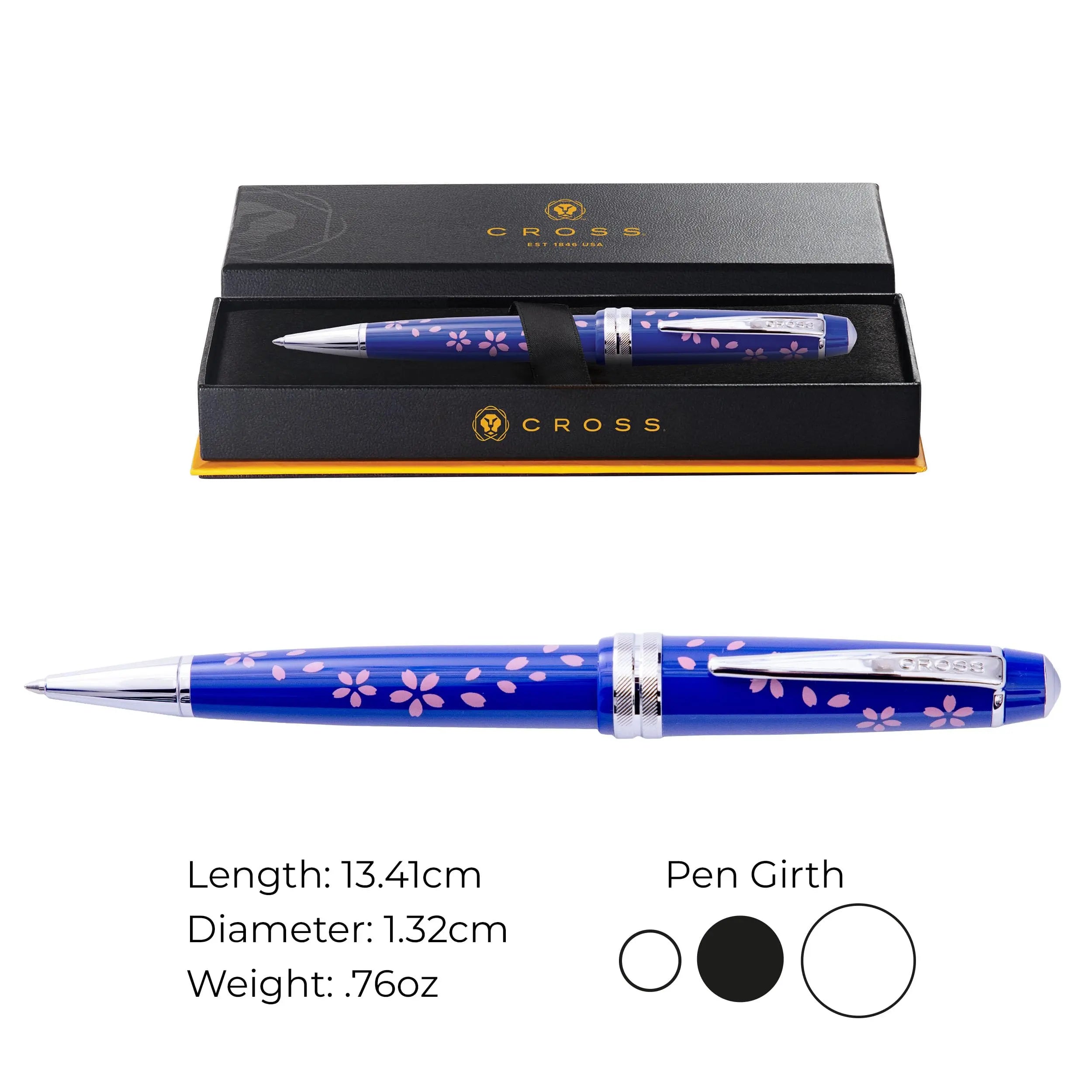 Cross Bailey Light Cherry Blossom Glossy Blue Resin with Polished Chrome Appointments Ballpoint Pen Cross