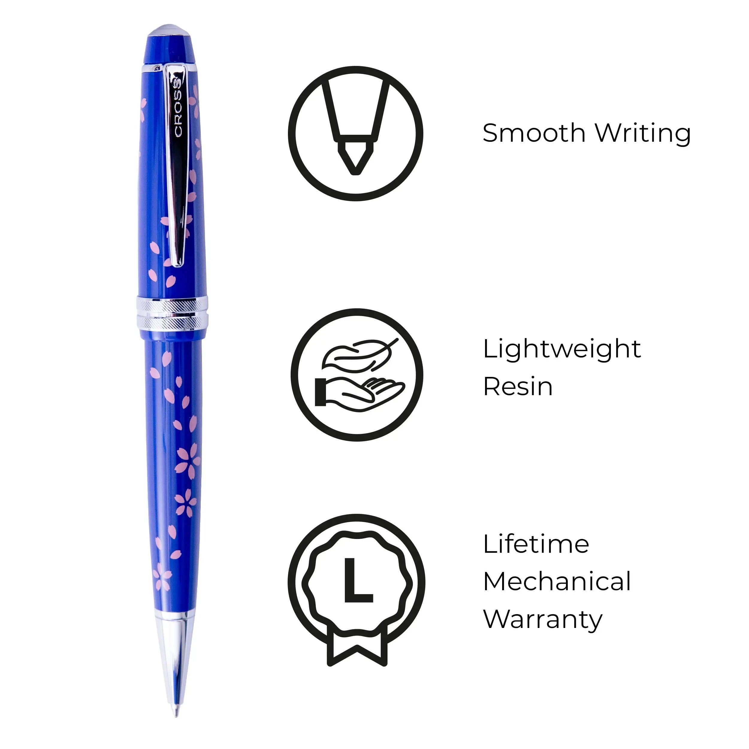 Cross Bailey Light Cherry Blossom Glossy Blue Resin with Polished Chrome Appointments Ballpoint Pen Cross