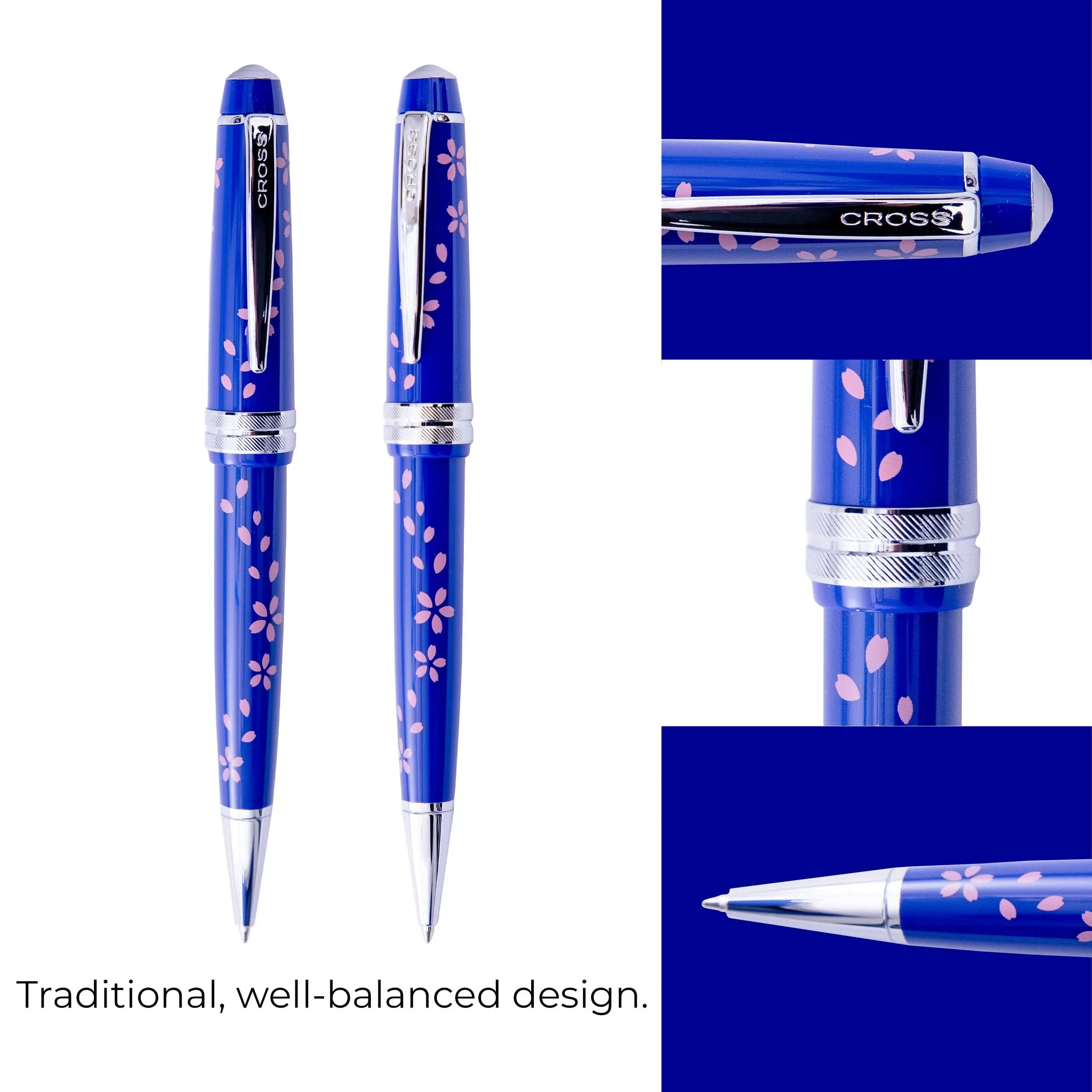 Cross Bailey Light Cherry Blossom Glossy Blue Resin with Polished Chrome Appointments Ballpoint Pen Cross