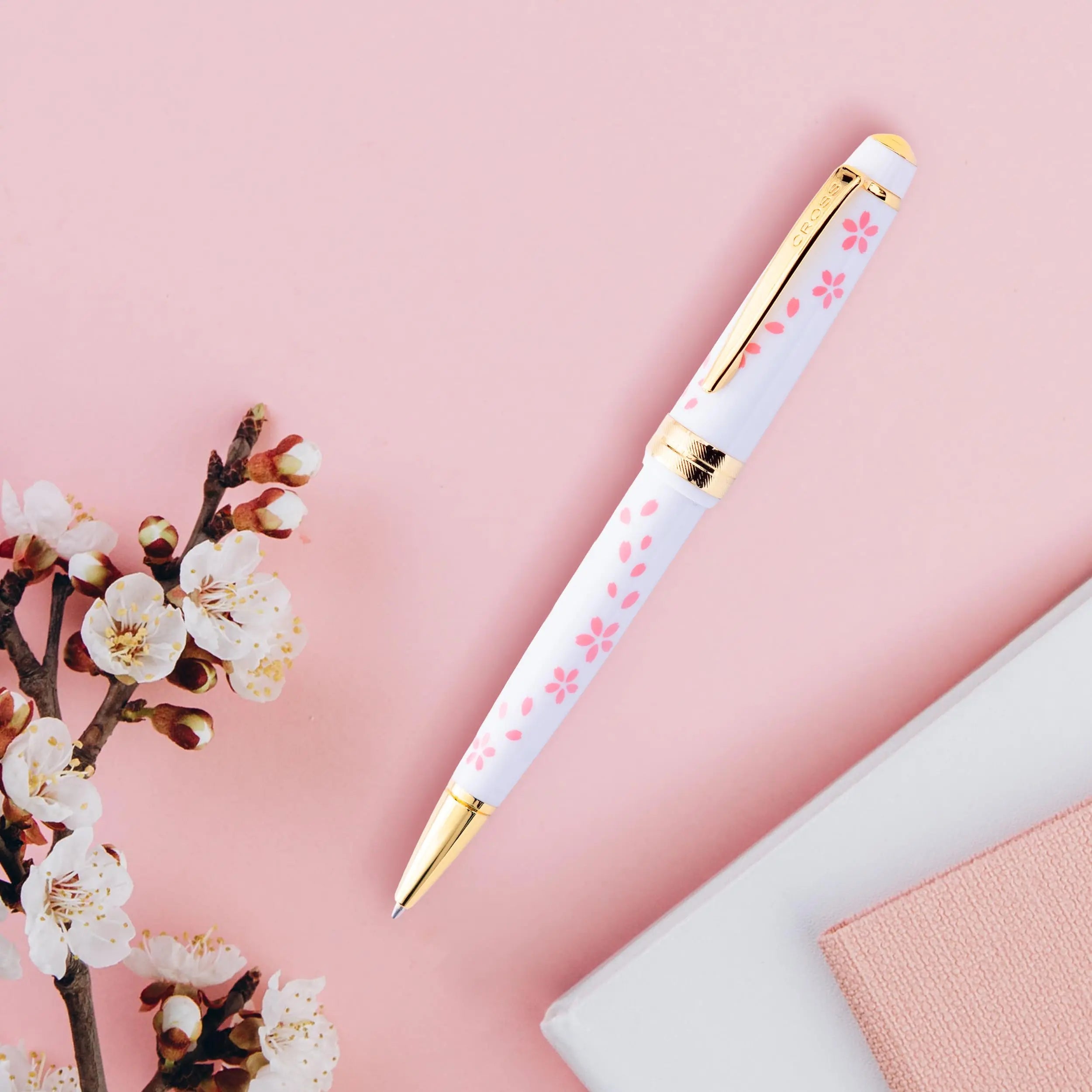 Cross Bailey Light Cherry Blossom Glossy White Resin with Gold PVD Appointments Ballpoint Pen Cross