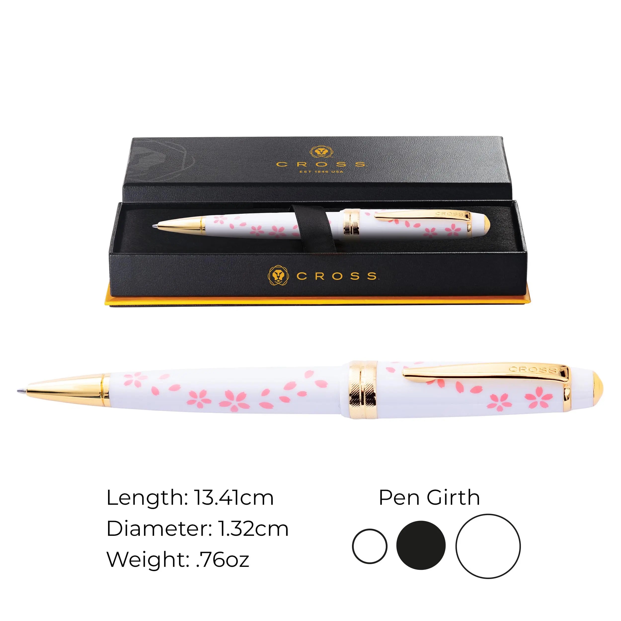 Cross Bailey Light Cherry Blossom Glossy White Resin with Gold PVD Appointments Ballpoint Pen Cross