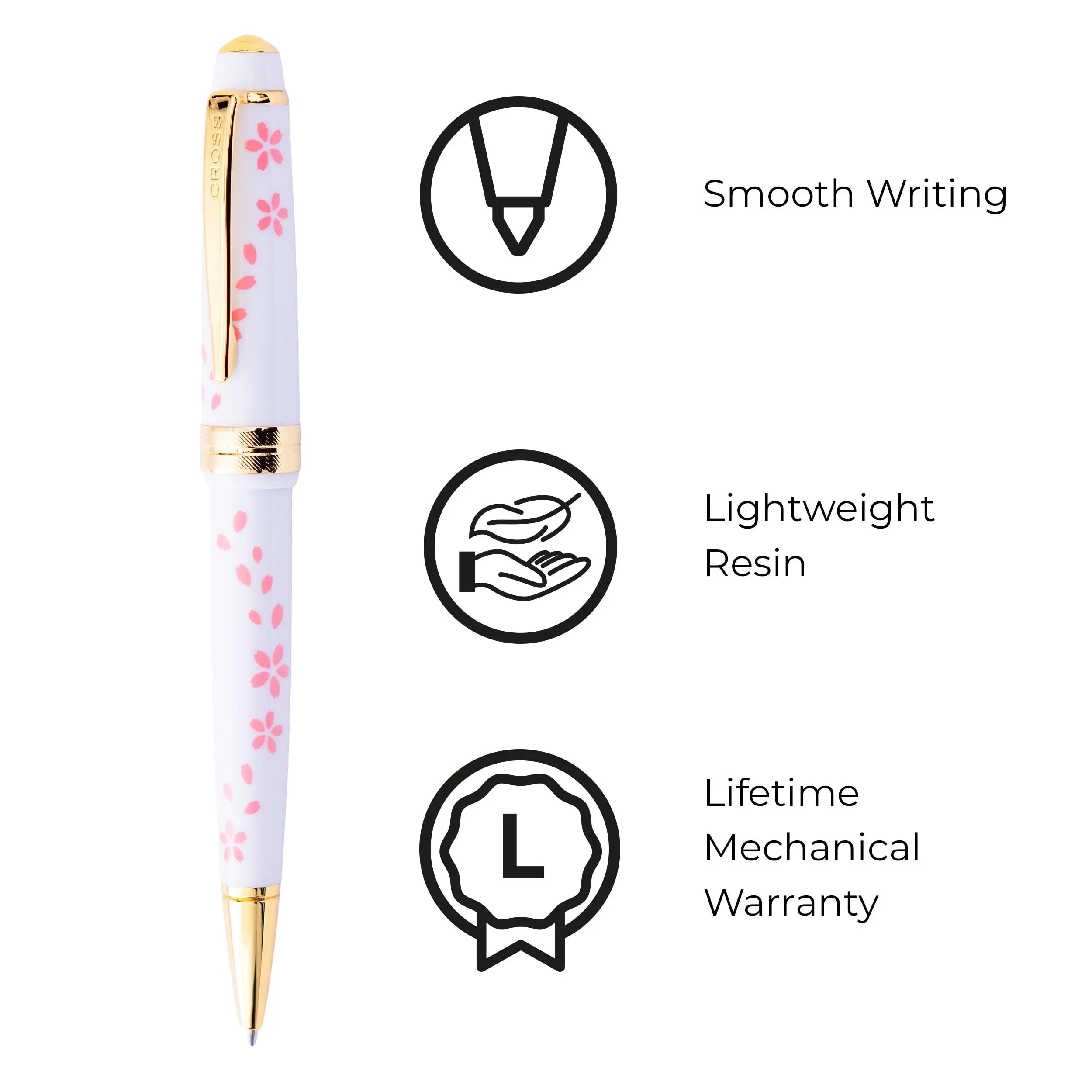 Cross Bailey Light Cherry Blossom Glossy White Resin with Gold PVD Appointments Ballpoint Pen Cross