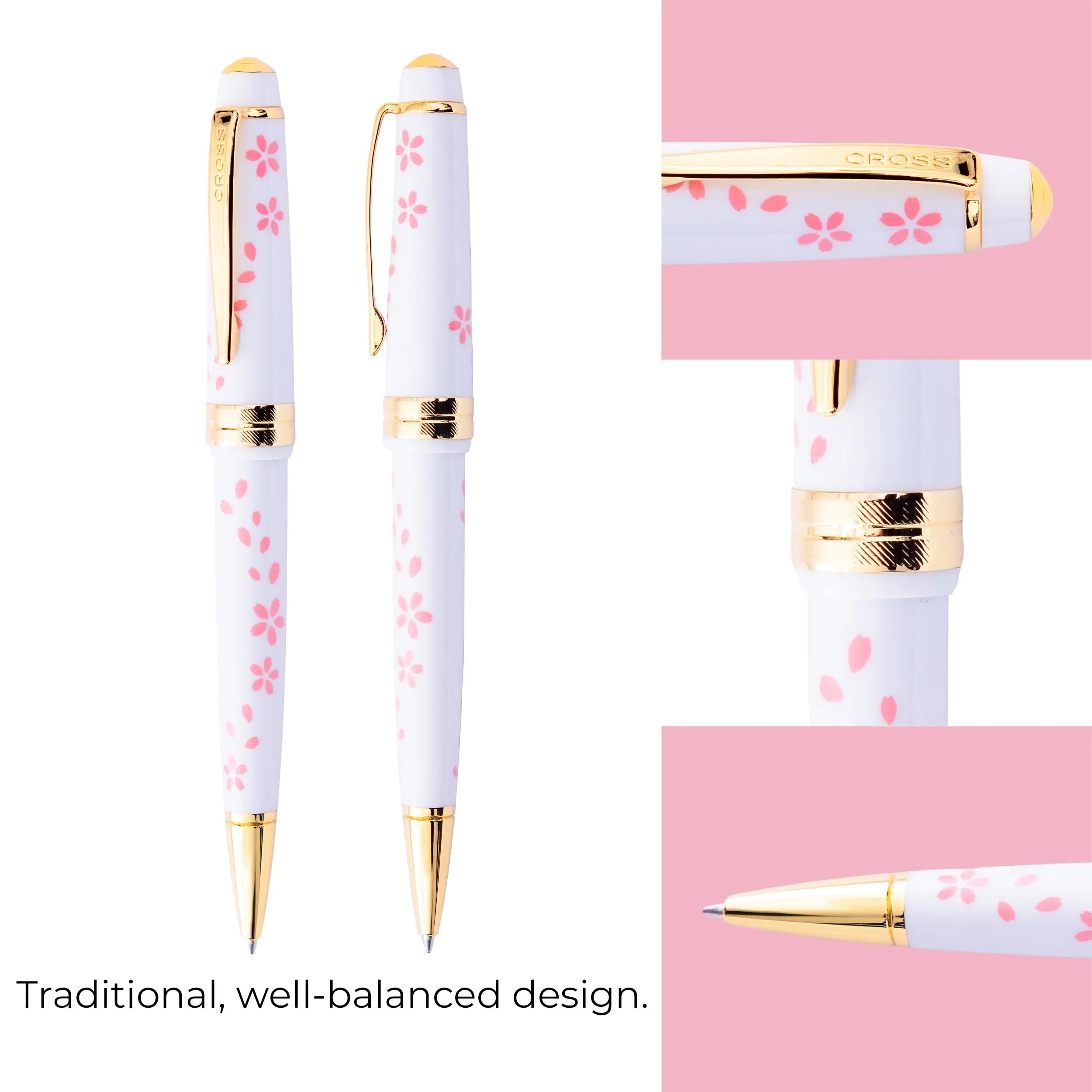 Cross Bailey Light Cherry Blossom Glossy White Resin with Gold PVD Appointments Ballpoint Pen Cross