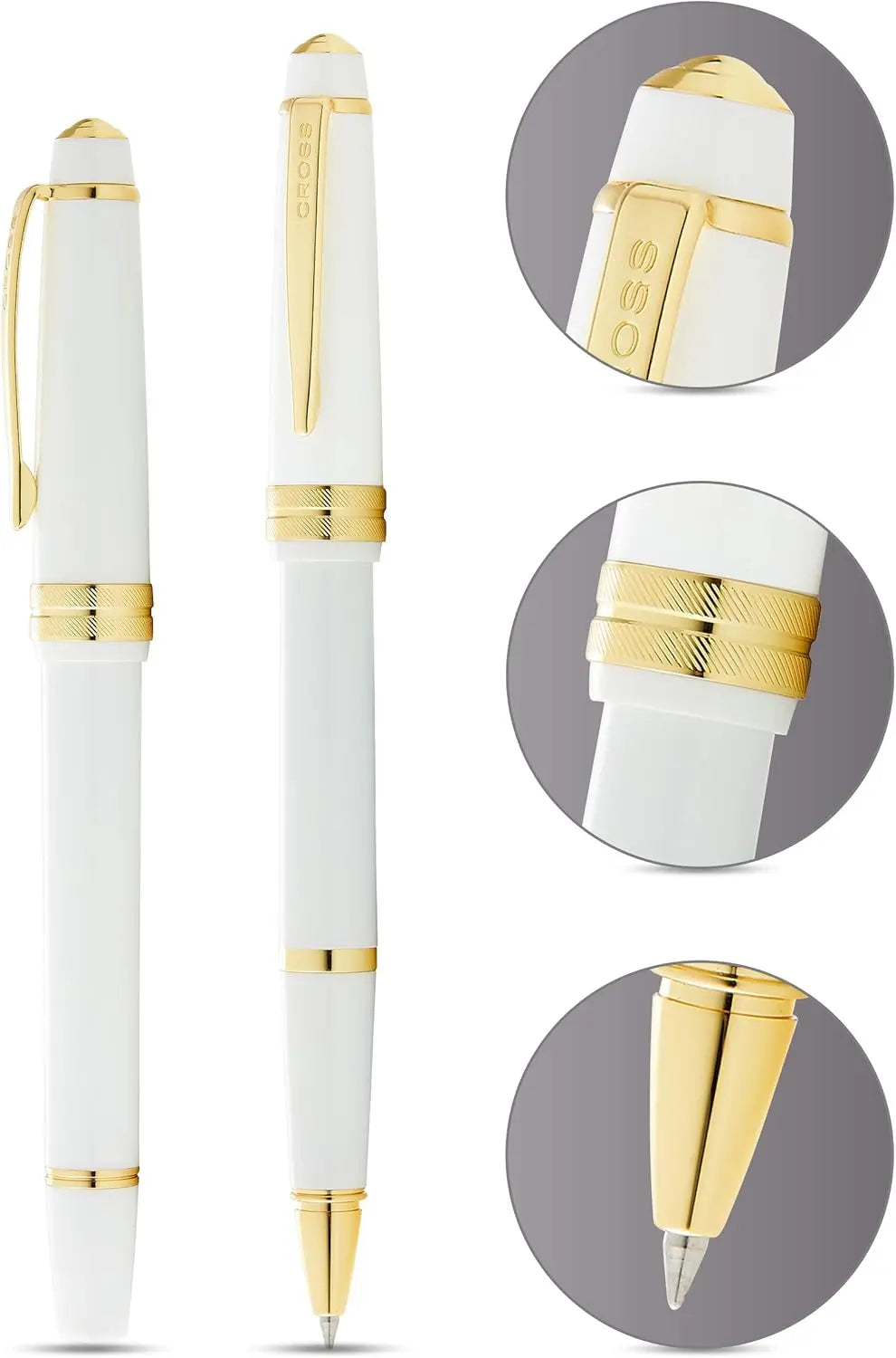 Cross Bailey Light Polished White Resin and Gold Tone Selectip Rollerball Pen - crosspenmall.com