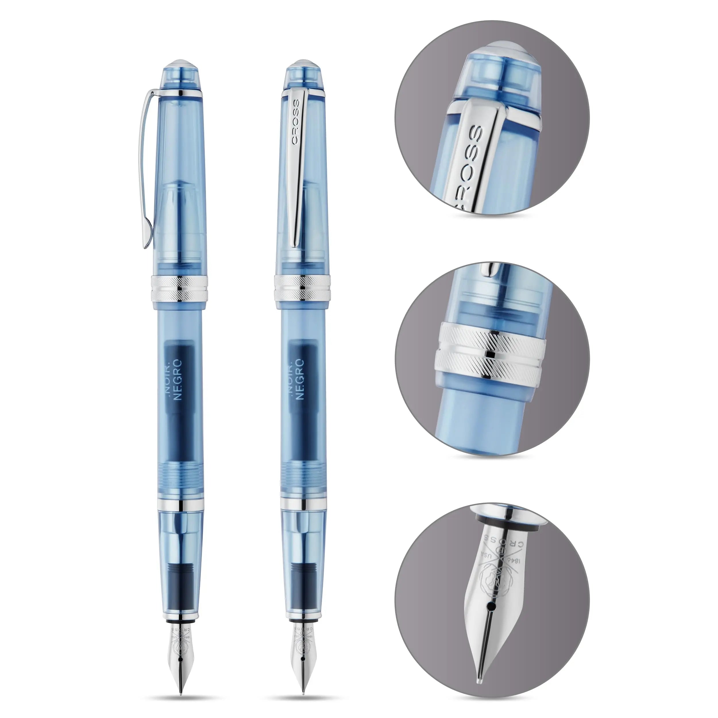 Cross Bailey Light Translucent Fountain Pen (XF Stainless Steel Nib + Black Ink Cartridge 8921, Premium Gift Packaging) Translucent Navy/Chrome Cross