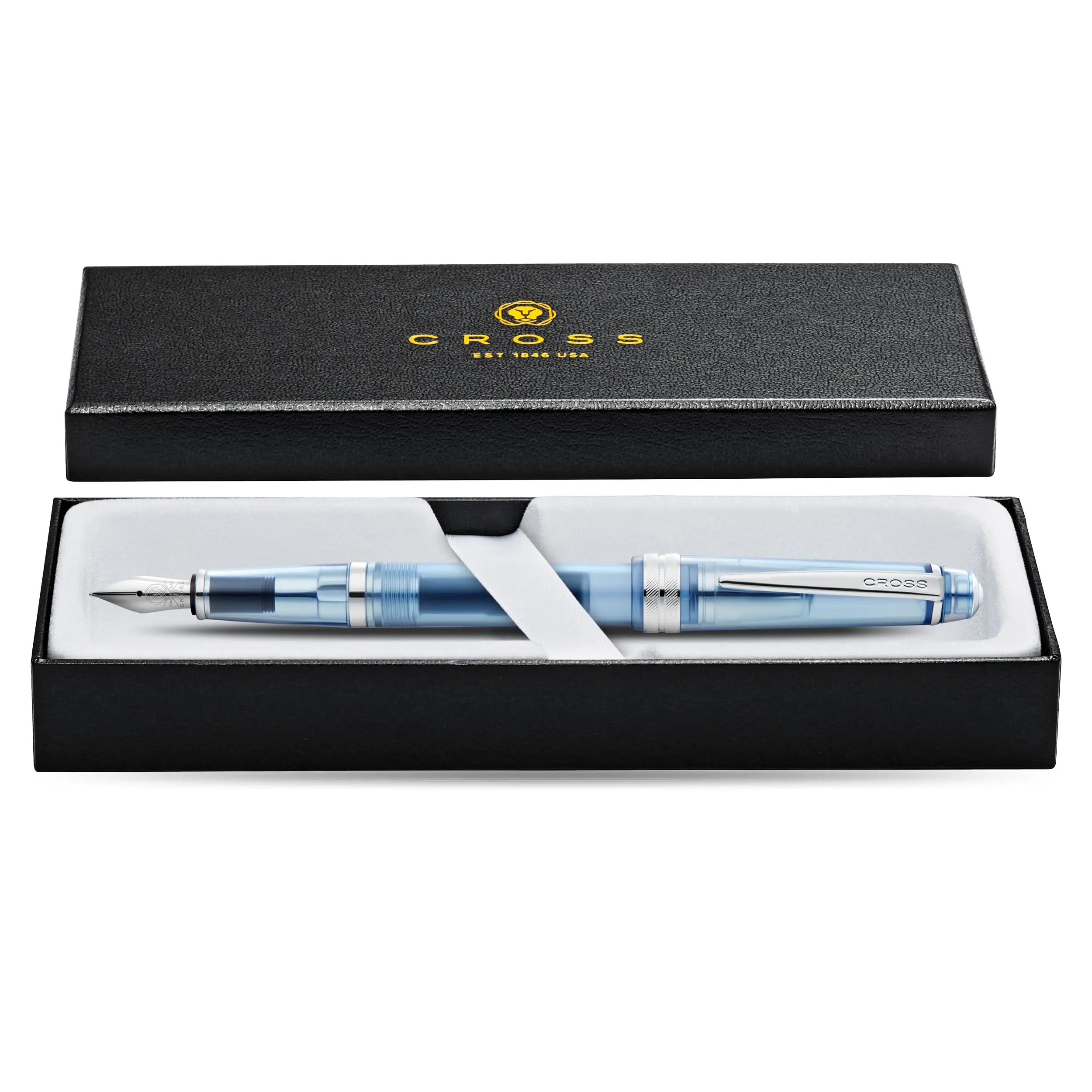 Cross Bailey Light Translucent Fountain Pen (XF Stainless Steel Nib + Black Ink Cartridge 8921, Premium Gift Packaging) Translucent Navy/Chrome Cross