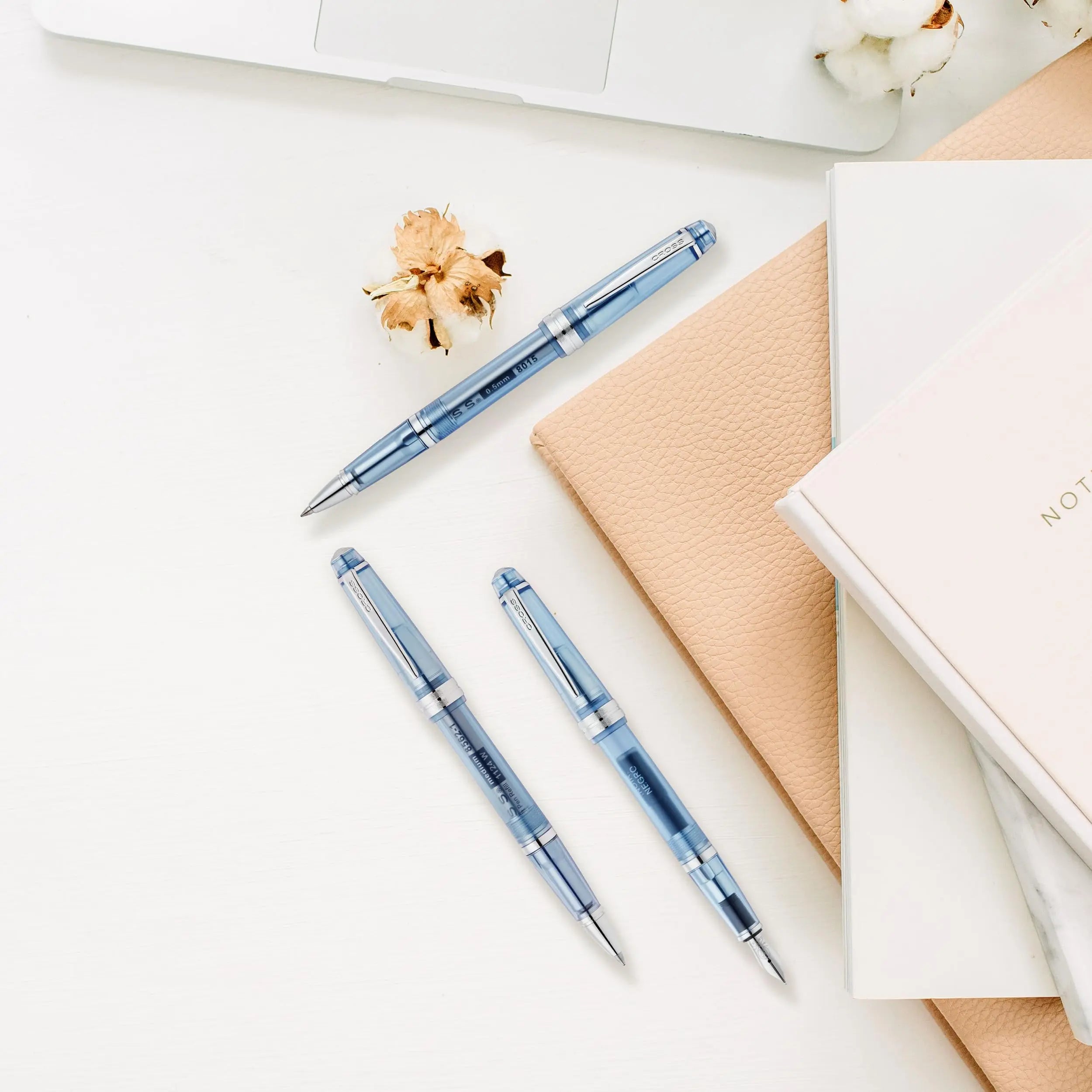 Cross Bailey Light Translucent Fountain Pen (XF Stainless Steel Nib + Black Ink Cartridge 8921, Premium Gift Packaging) Translucent Navy/Chrome Cross