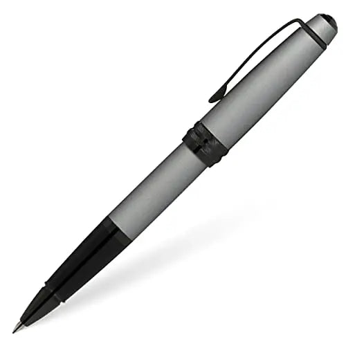 Cross Bailey Matte Grey Lacquer Rolling Ball Pen with polished black PVD appointments - crosspenmall.com