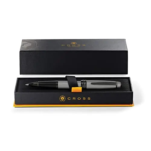 Cross Bailey Matte Grey Lacquer Rolling Ball Pen with polished black PVD appointments - crosspenmall.com