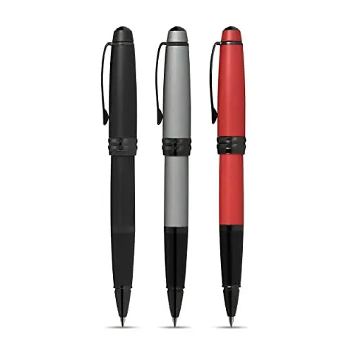Cross Bailey Matte Grey Lacquer Rolling Ball Pen with polished black PVD appointments - crosspenmall.com